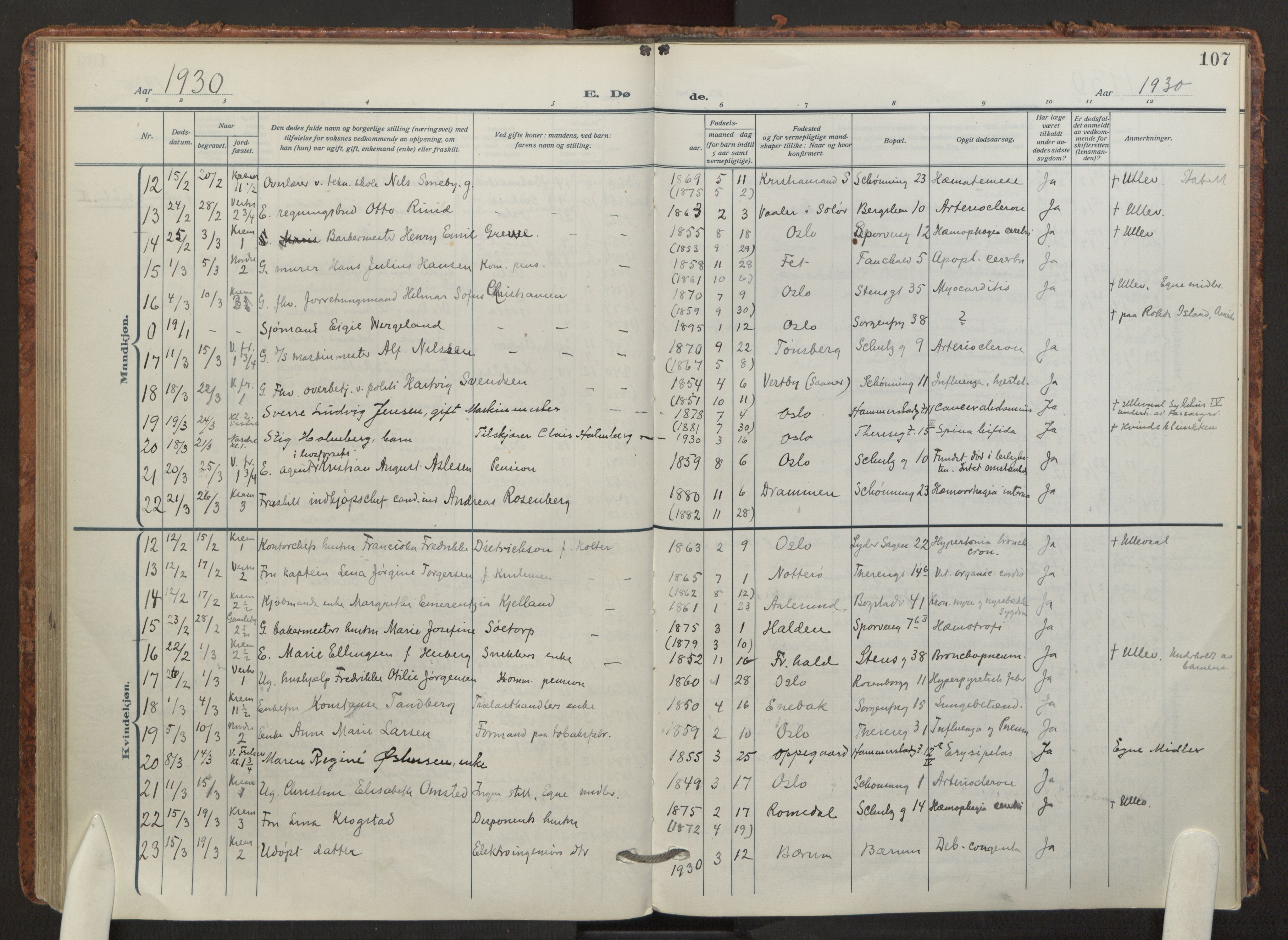 Fagerborg prestekontor Kirkebøker, AV/SAO-A-10844/F/Fa/L0008: Ministerialbok nr. 8, 1917-1938, s. 107