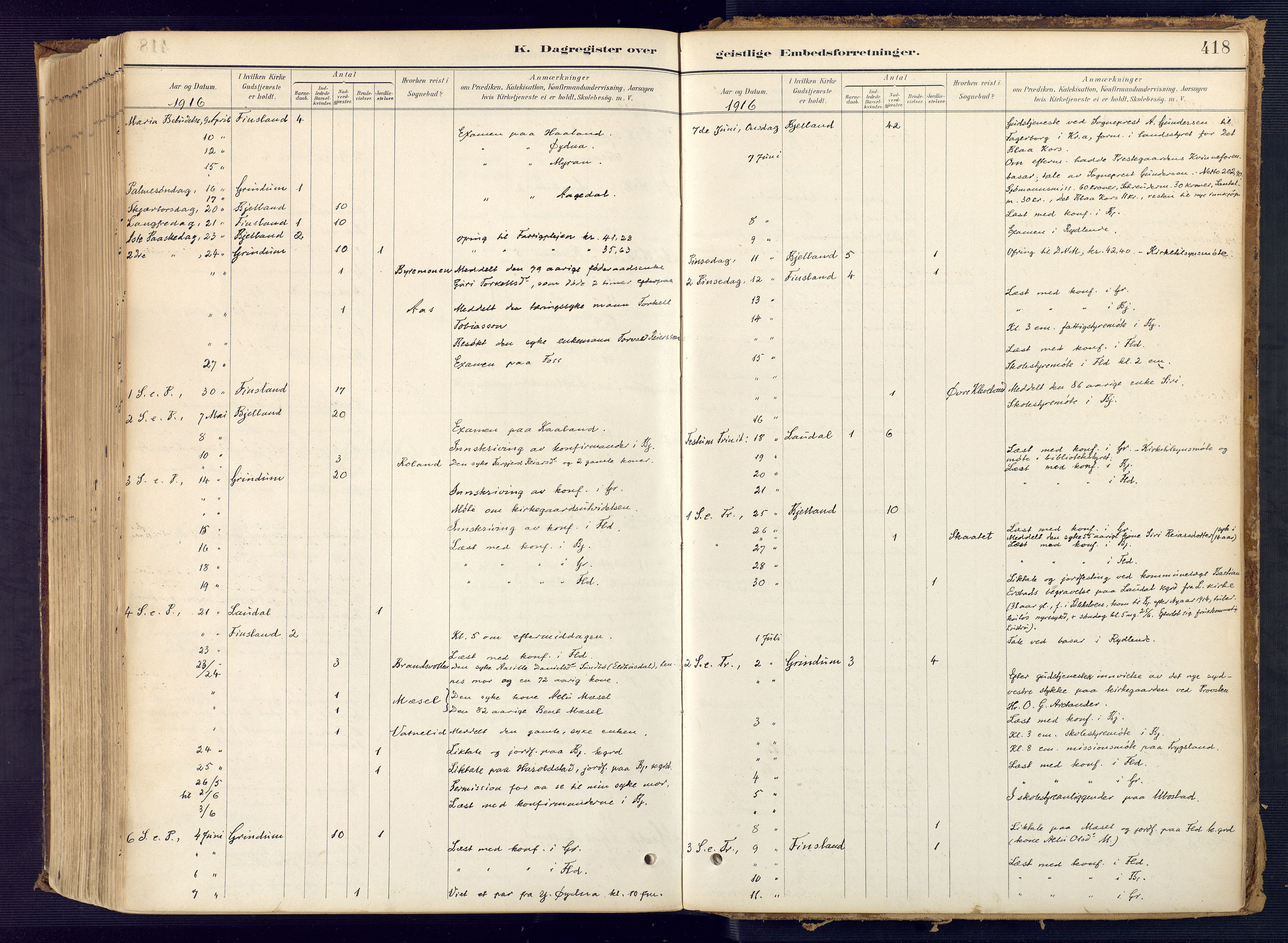 Bjelland sokneprestkontor, SAK/1111-0005/F/Fa/Faa/L0004: Ministerialbok nr. A 4, 1887-1923, s. 418