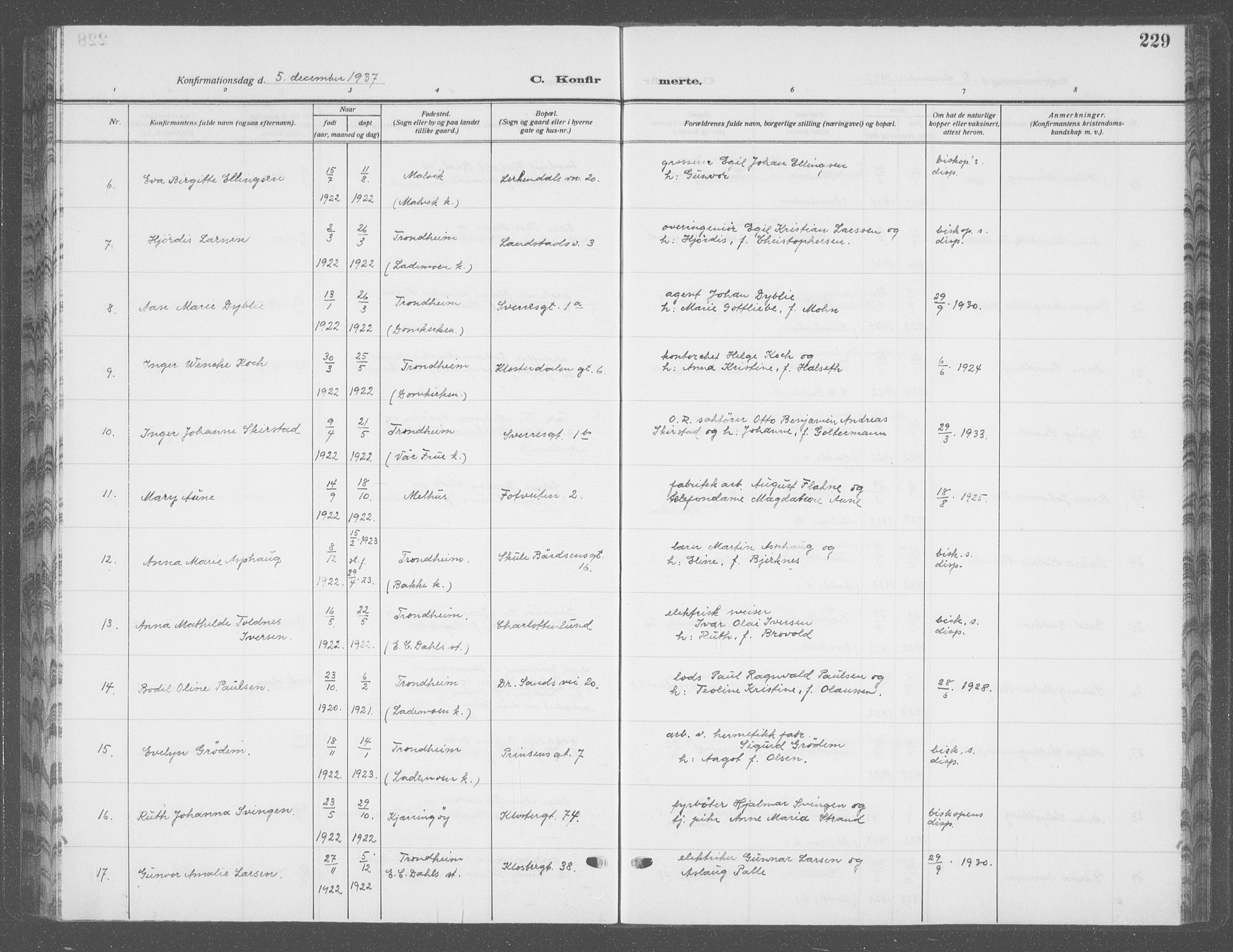 Ministerialprotokoller, klokkerbøker og fødselsregistre - Sør-Trøndelag, SAT/A-1456/601/L0099: Klokkerbok nr. 601C17, 1928-1941, s. 229