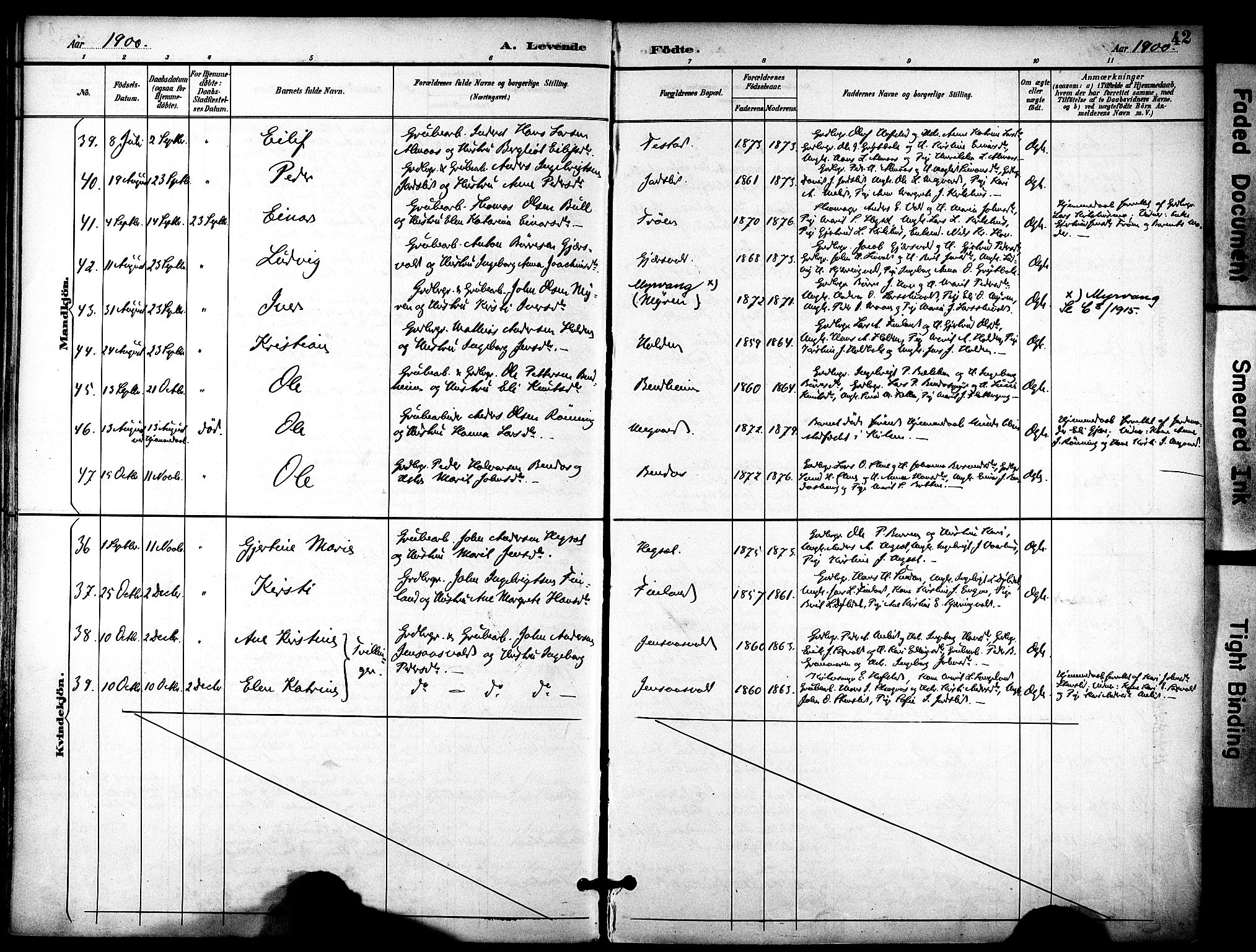 Ministerialprotokoller, klokkerbøker og fødselsregistre - Sør-Trøndelag, AV/SAT-A-1456/686/L0984: Ministerialbok nr. 686A02, 1891-1906, s. 42