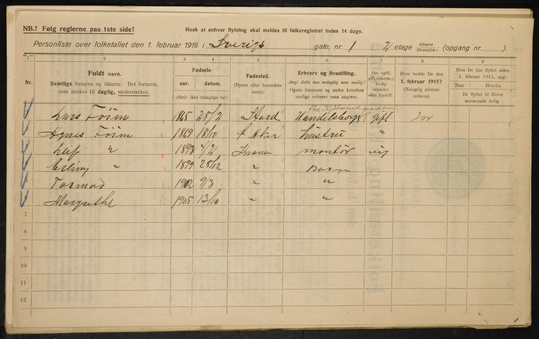 OBA, Kommunal folketelling 1.2.1916 for Kristiania, 1916, s. 108731