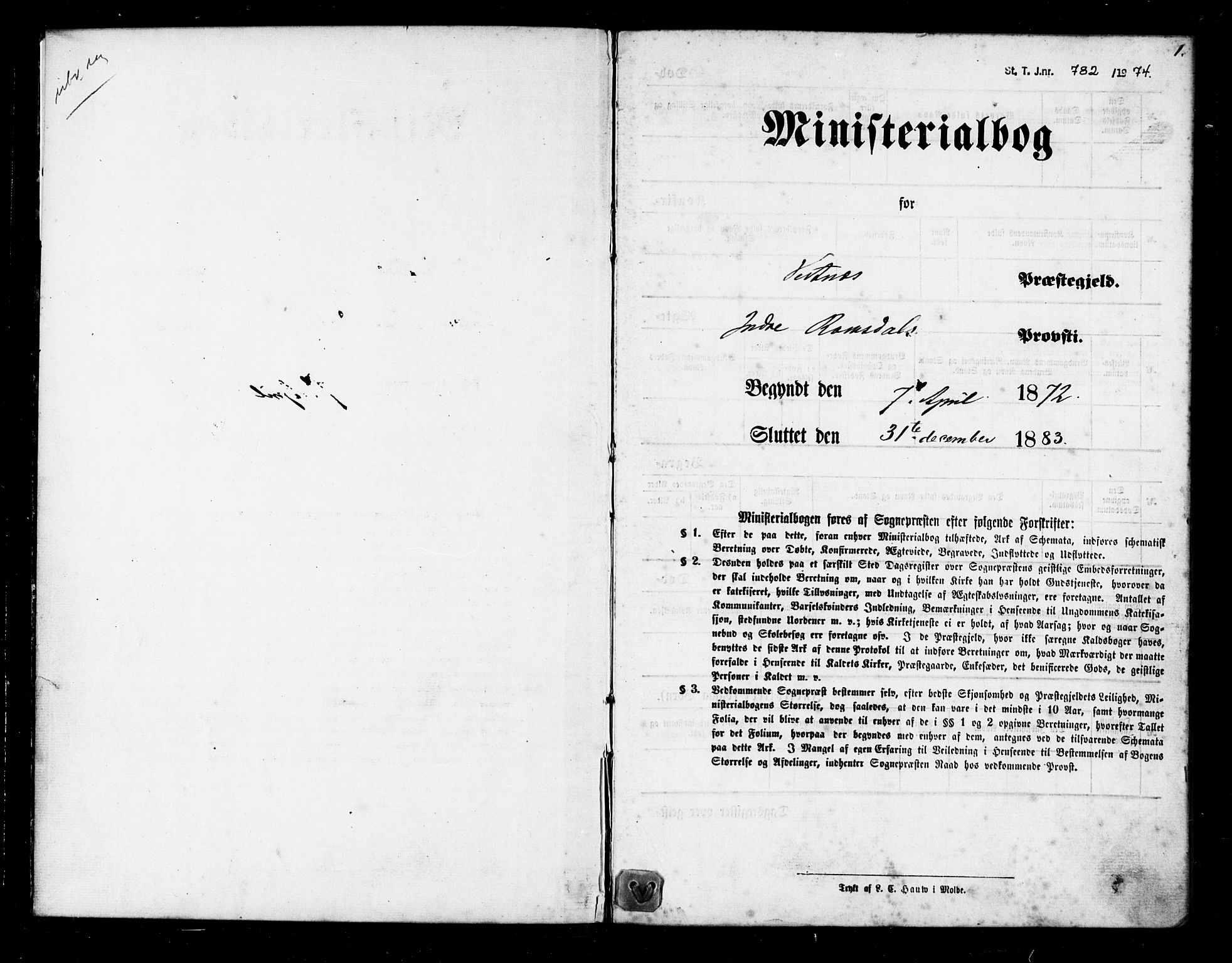 Ministerialprotokoller, klokkerbøker og fødselsregistre - Møre og Romsdal, SAT/A-1454/540/L0540: Ministerialbok nr. 540A01, 1872-1883, s. 1
