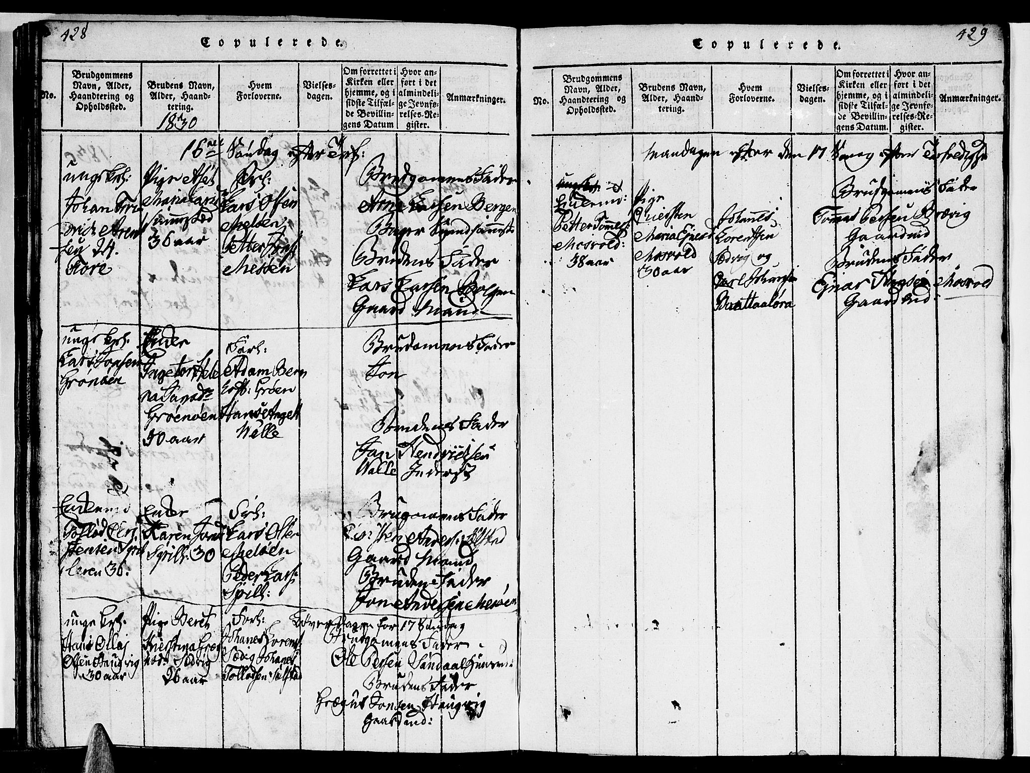 Ministerialprotokoller, klokkerbøker og fødselsregistre - Nordland, SAT/A-1459/841/L0617: Klokkerbok nr. 841C01 /2, 1820-1830, s. 428-429