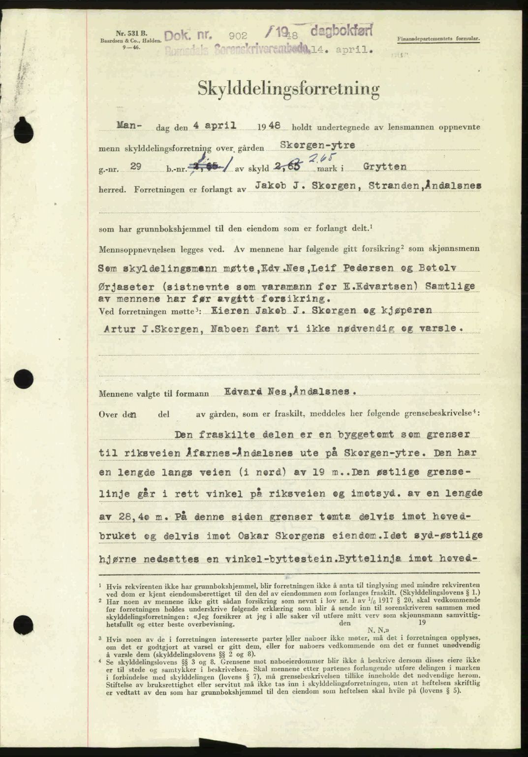 Romsdal sorenskriveri, SAT/A-4149/1/2/2C: Pantebok nr. A25, 1948-1948, Dagboknr: 902/1948
