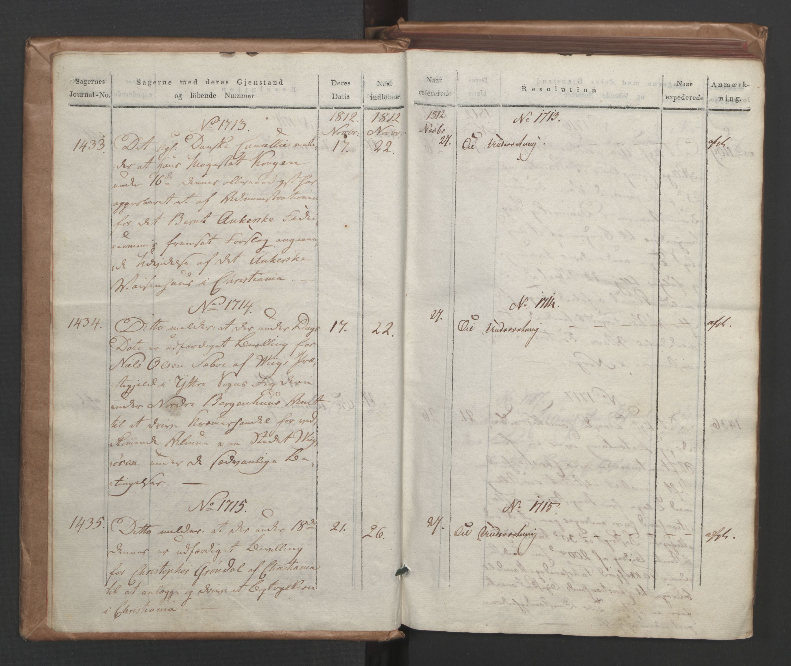 Stattholderembetet 1810-1814, 1. kontor (Kontor A), AV/RA-EA-2872/Aa/L0004: Kollegial referatprotokoll,  j.nr. 1431-1849,  l.nr. 1711-2240, 1812-1813, s. 5