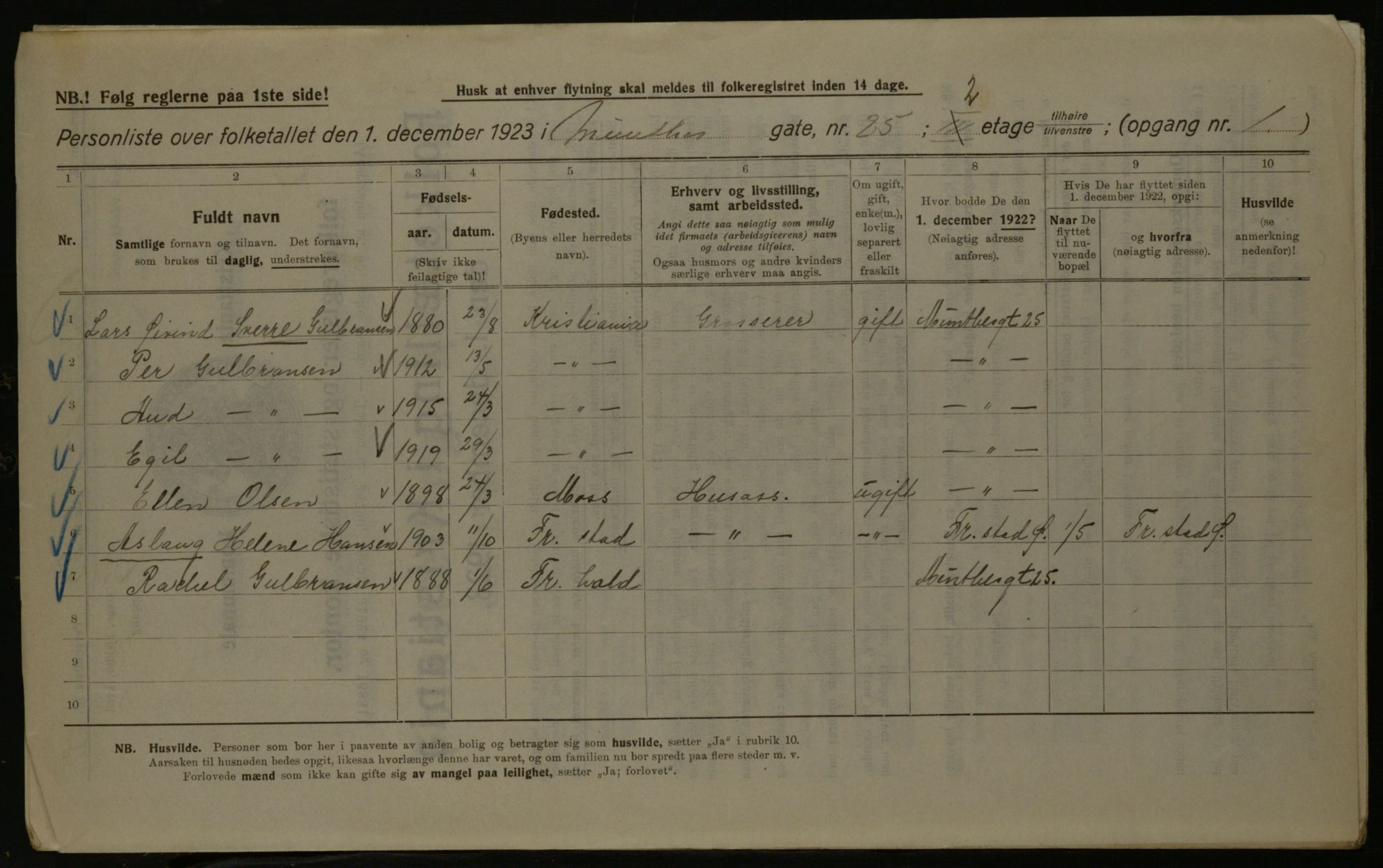 OBA, Kommunal folketelling 1.12.1923 for Kristiania, 1923, s. 75058