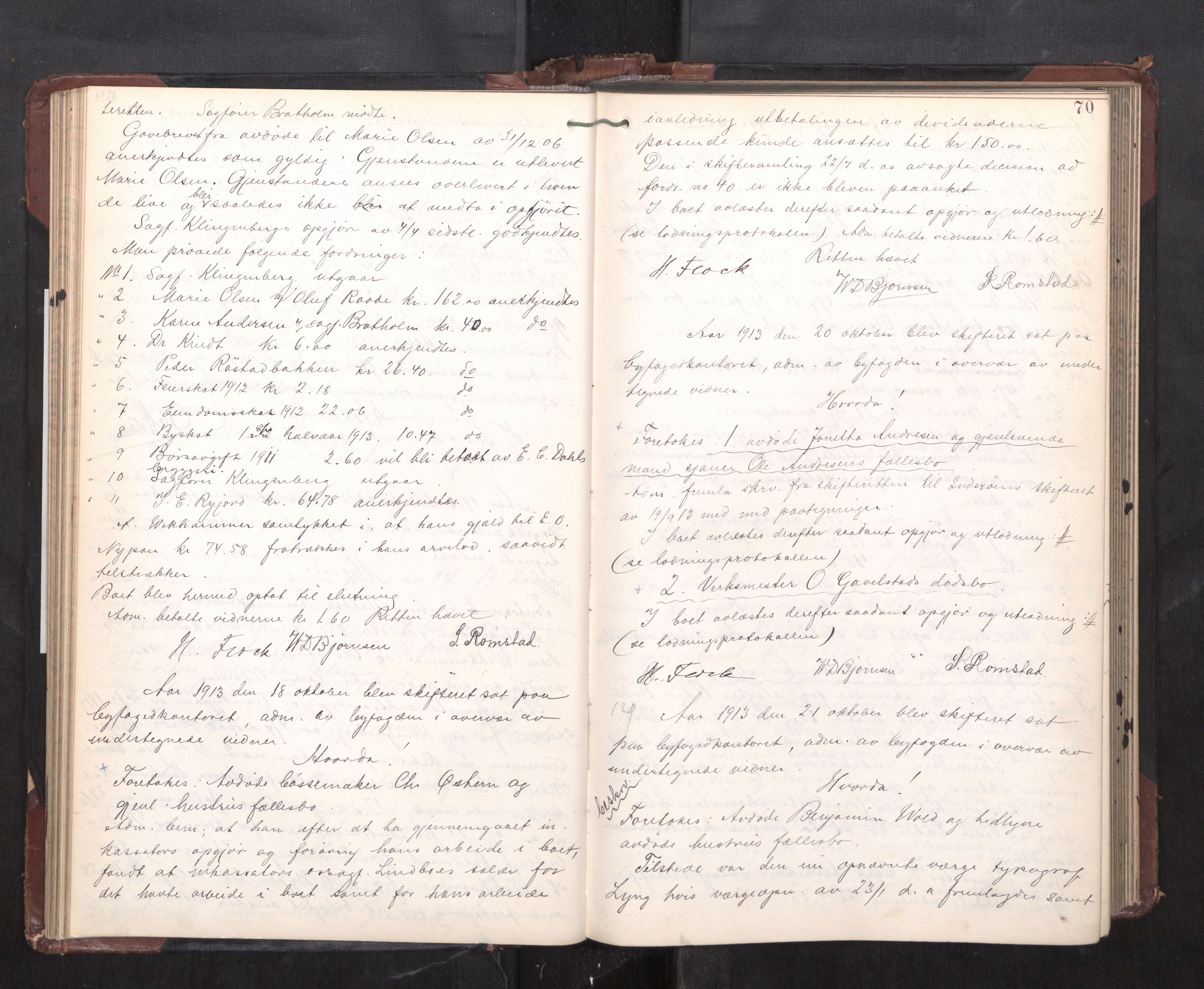 Trondheim byfogd, AV/SAT-A-0003/1/3/3C/L0028: Skifteregistreringsprotokoll - 17/1-29/1. (u/ register), 1913-1917, s. 70