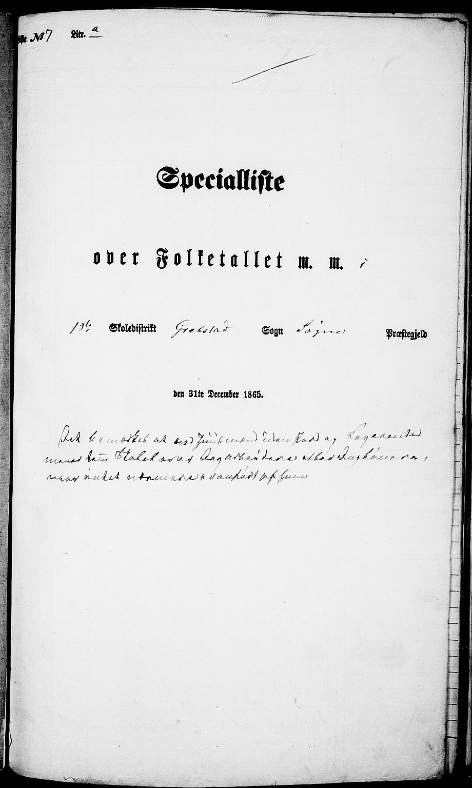 RA, Folketelling 1865 for 1018P Søgne prestegjeld, 1865, s. 124