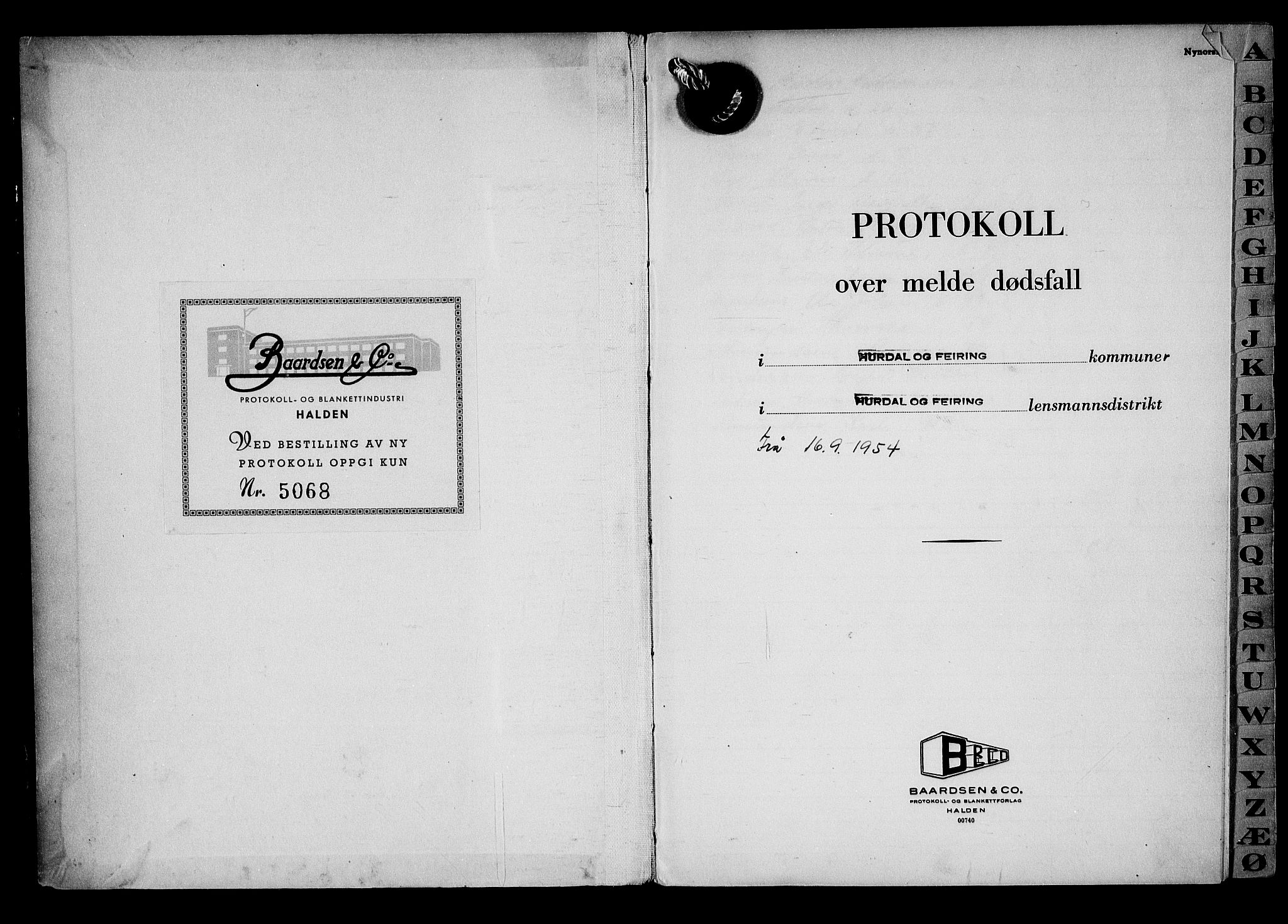 Hurdal og Feiring  lensmannskontor, AV/SAO-A-10266b/H/Ha/Haa/L0003: Dødsfallprotokoll, 1954-1965