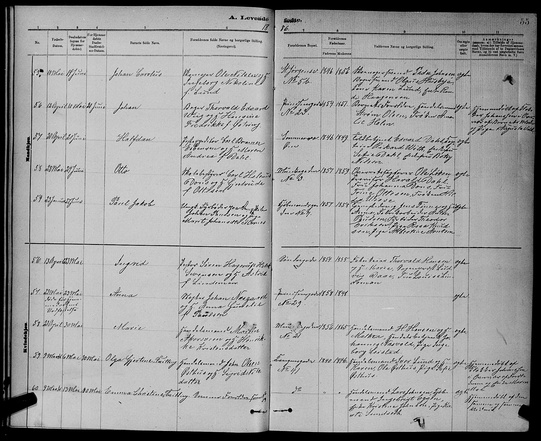 Ministerialprotokoller, klokkerbøker og fødselsregistre - Sør-Trøndelag, SAT/A-1456/601/L0092: Klokkerbok nr. 601C10, 1884-1897, s. 55