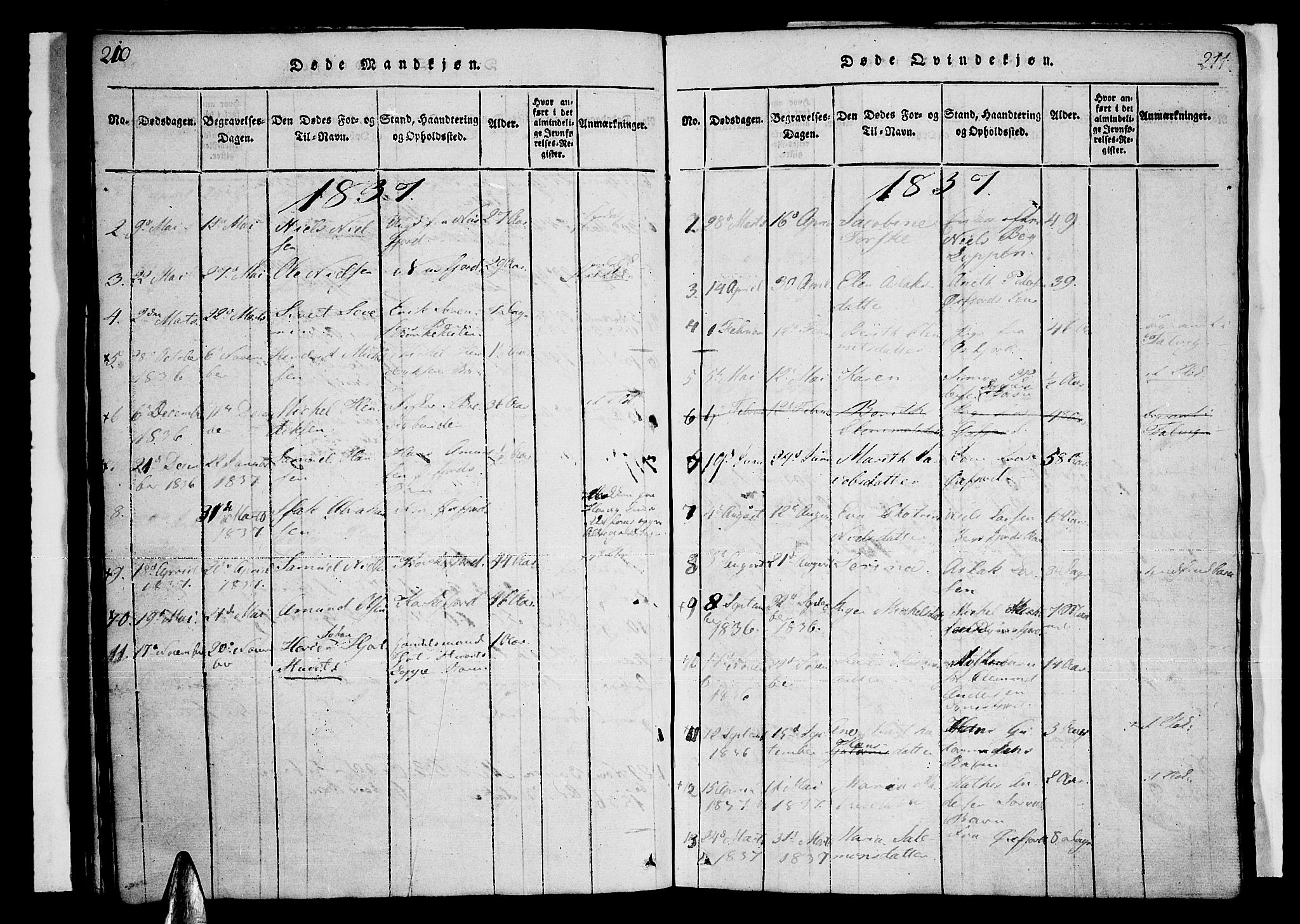 Loppa sokneprestkontor, AV/SATØ-S-1339/H/Ha/L0003kirke: Ministerialbok nr. 3, 1820-1848, s. 210-211