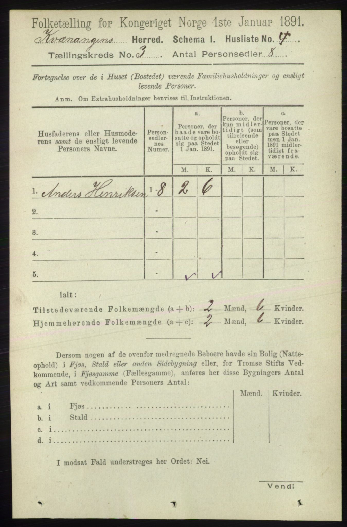 RA, Folketelling 1891 for 1943 Kvænangen herred, 1891, s. 1012