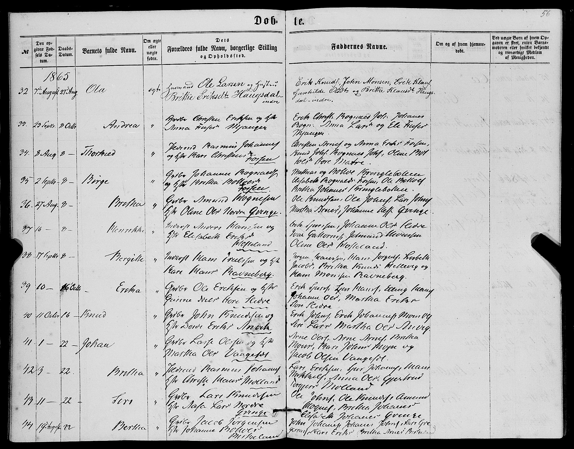 Masfjorden sokneprestembete, AV/SAB-A-77001: Klokkerbok nr. A 1, 1851-1875, s. 56