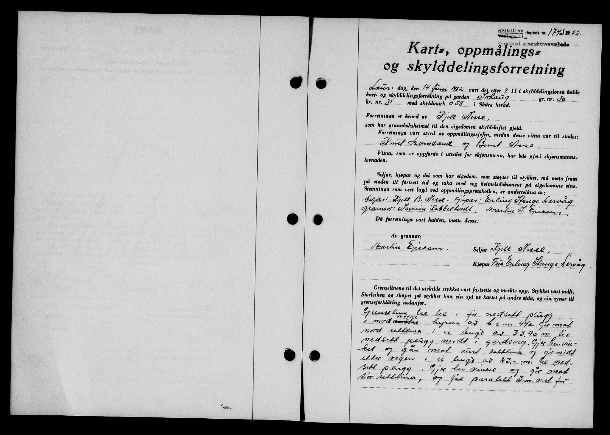 Karmsund sorenskriveri, SAST/A-100311/01/II/IIB/L0105: Pantebok nr. 85A, 1952-1952, Dagboknr: 1743/1952