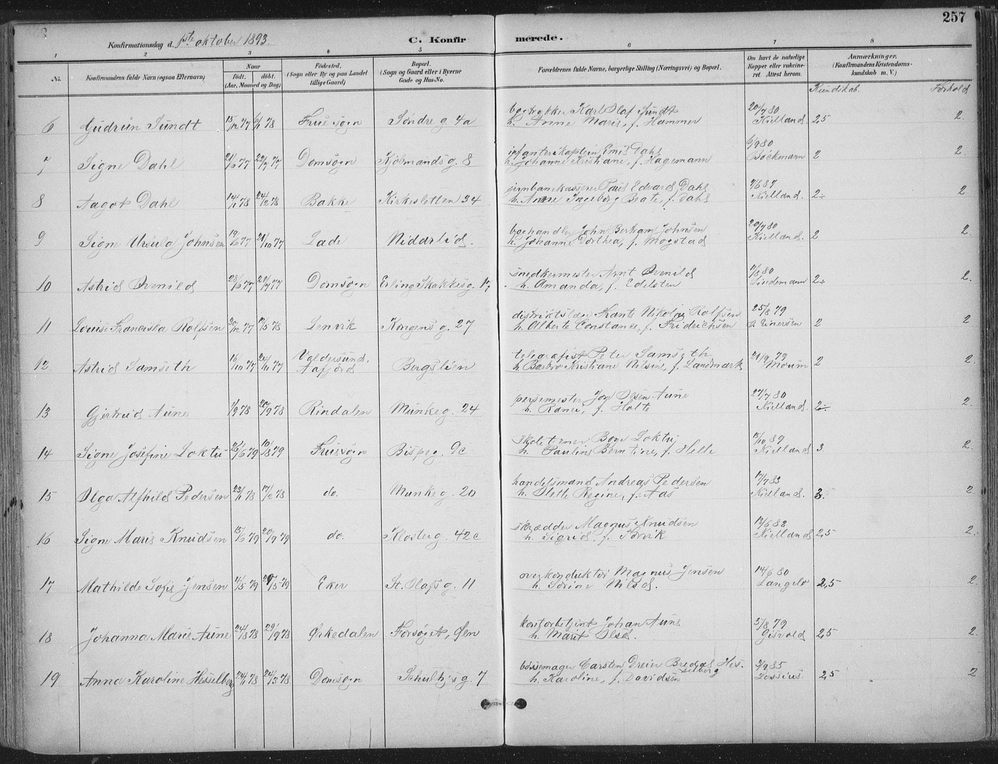 Ministerialprotokoller, klokkerbøker og fødselsregistre - Sør-Trøndelag, SAT/A-1456/601/L0062: Ministerialbok nr. 601A30, 1891-1911, s. 257