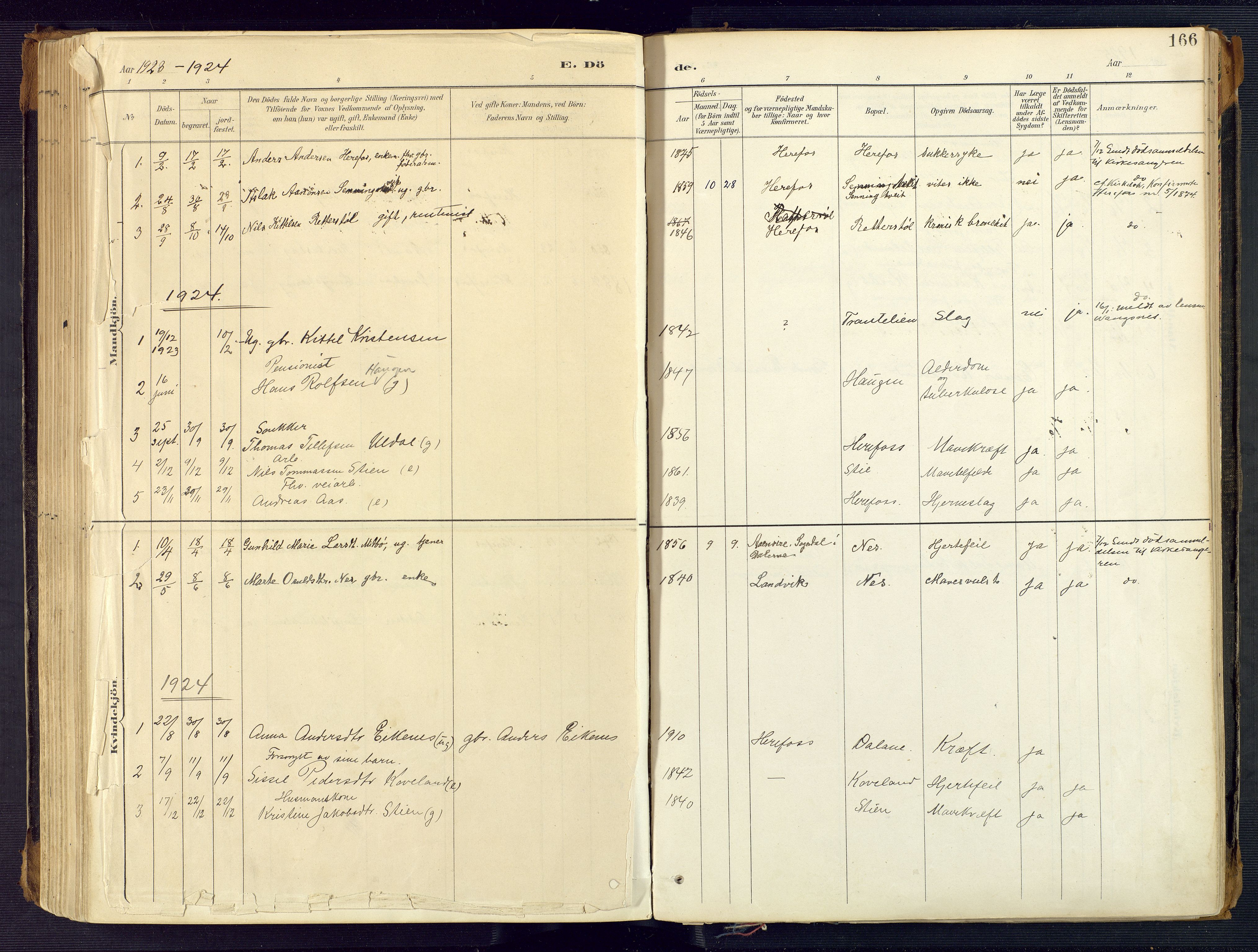 Herefoss sokneprestkontor, AV/SAK-1111-0019/F/Fa/Faa/L0003: Ministerialbok nr. A 3, 1887-1930, s. 166