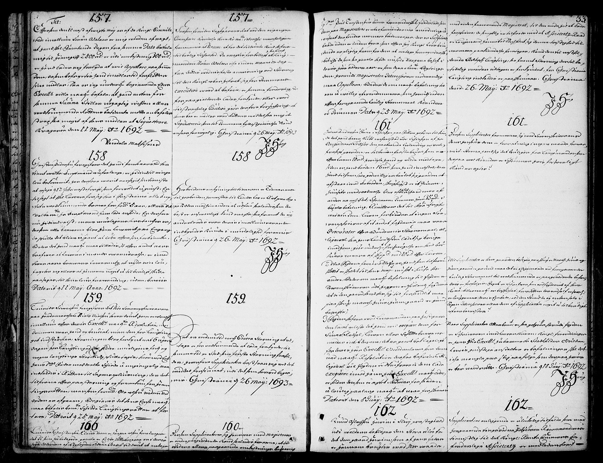 Stattholderembetet 1572-1771, AV/RA-EA-2870/Ad/L0005: Supplikasjons- og resolusjonsprotokoll, 1692-1699, s. 32b-33a