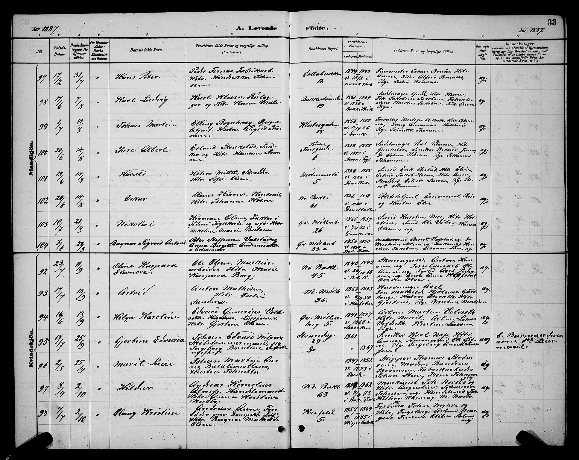 Ministerialprotokoller, klokkerbøker og fødselsregistre - Sør-Trøndelag, SAT/A-1456/604/L0222: Klokkerbok nr. 604C05, 1886-1895, s. 33