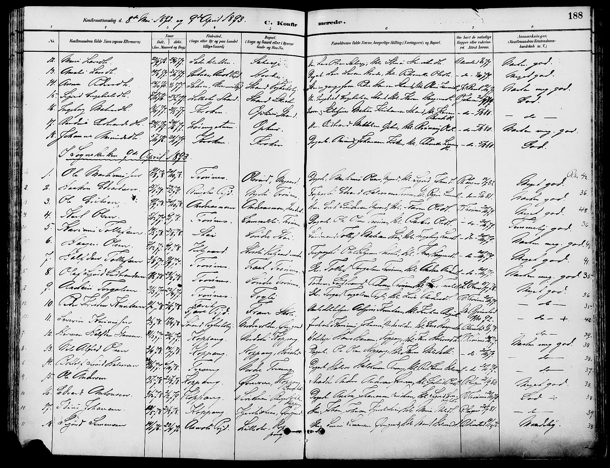 Stor-Elvdal prestekontor, AV/SAH-PREST-052/H/Ha/Haa/L0002: Ministerialbok nr. 2, 1882-1907, s. 188