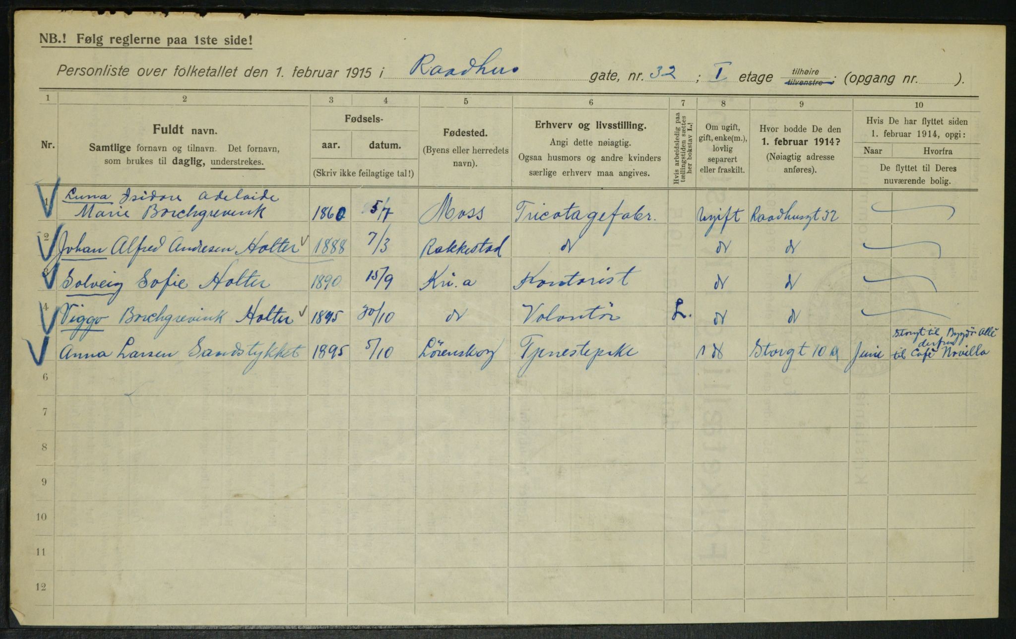 OBA, Kommunal folketelling 1.2.1915 for Kristiania, 1915, s. 86073