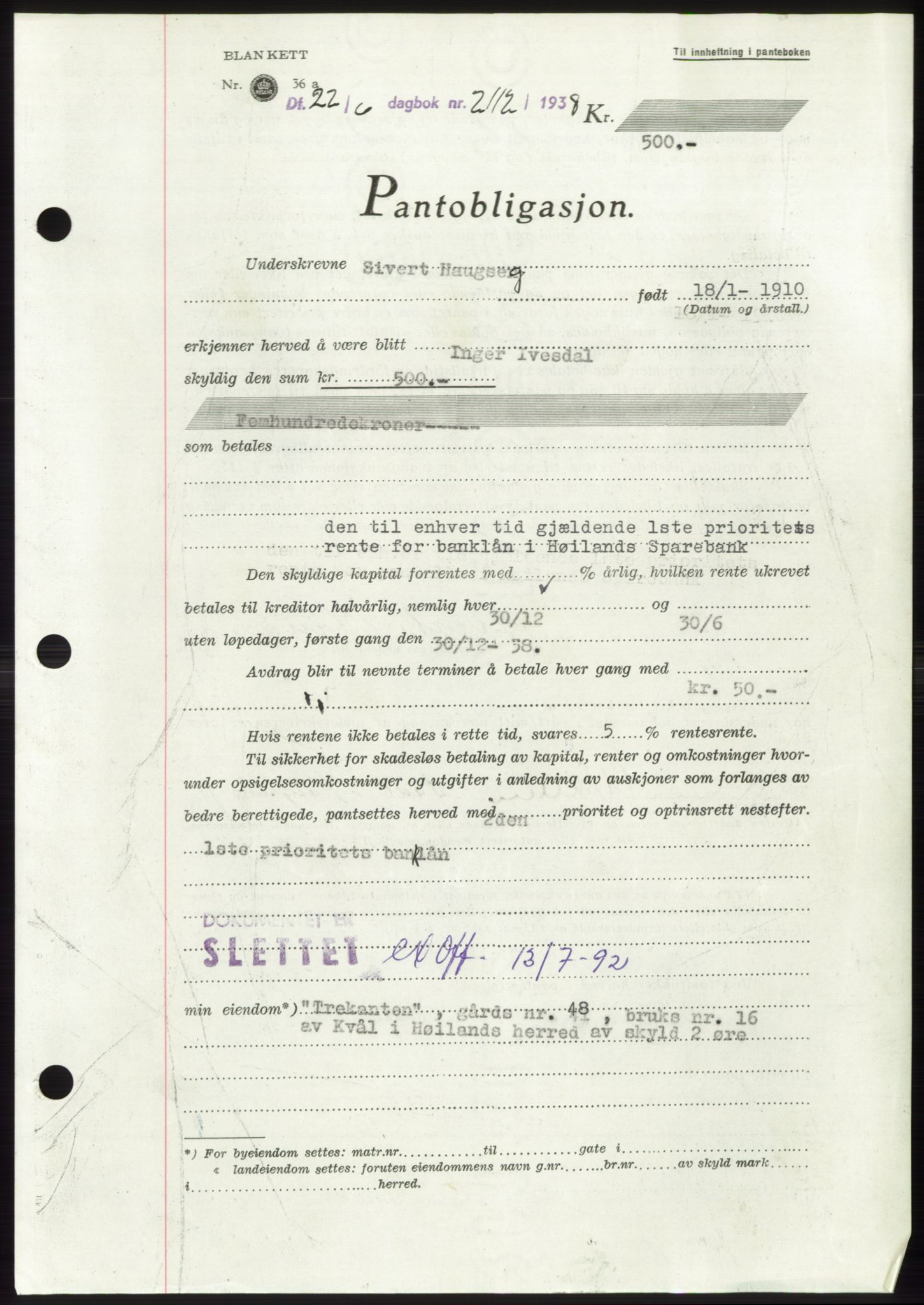 Jæren sorenskriveri, SAST/A-100310/03/G/Gba/L0071: Pantebok, 1938-1938, Dagboknr: 2112/1938