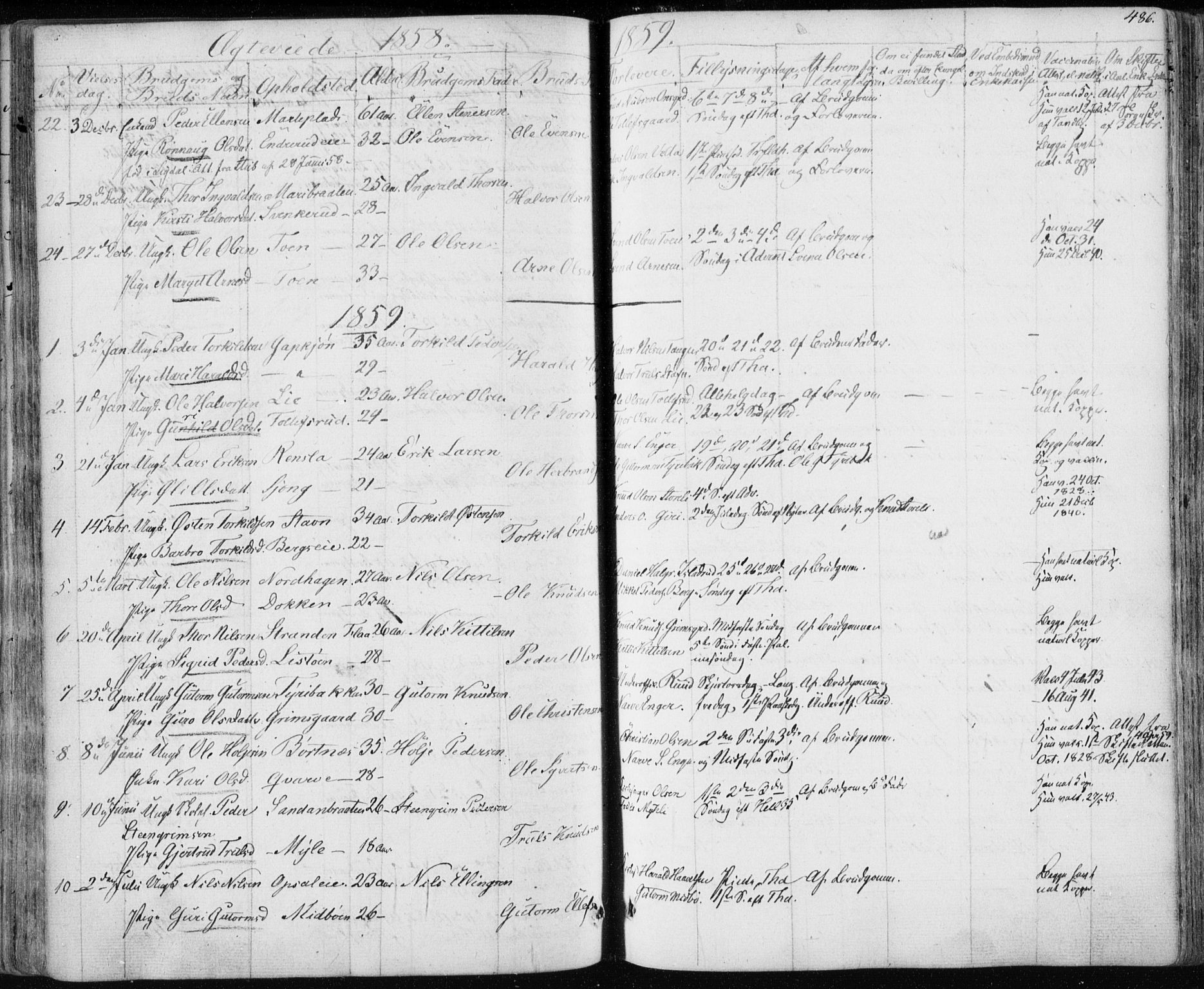 Nes kirkebøker, AV/SAKO-A-236/F/Fa/L0009: Ministerialbok nr. 9, 1834-1863, s. 486