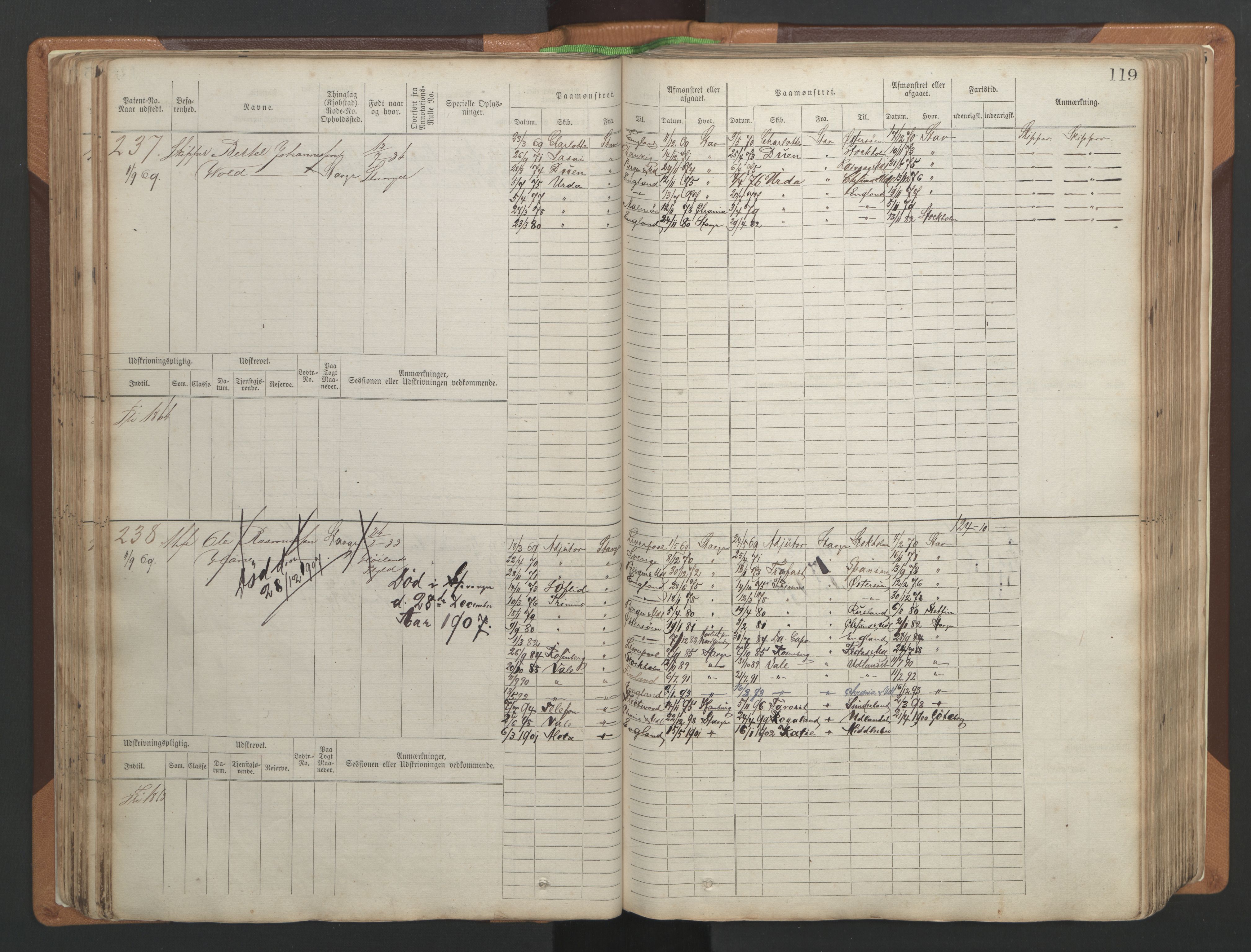 Stavanger sjømannskontor, AV/SAST-A-102006/F/Fb/Fbb/L0004: Sjøfartshovedrulle, patentnr. 1-792 (del 1), 1869-1880, s. 123