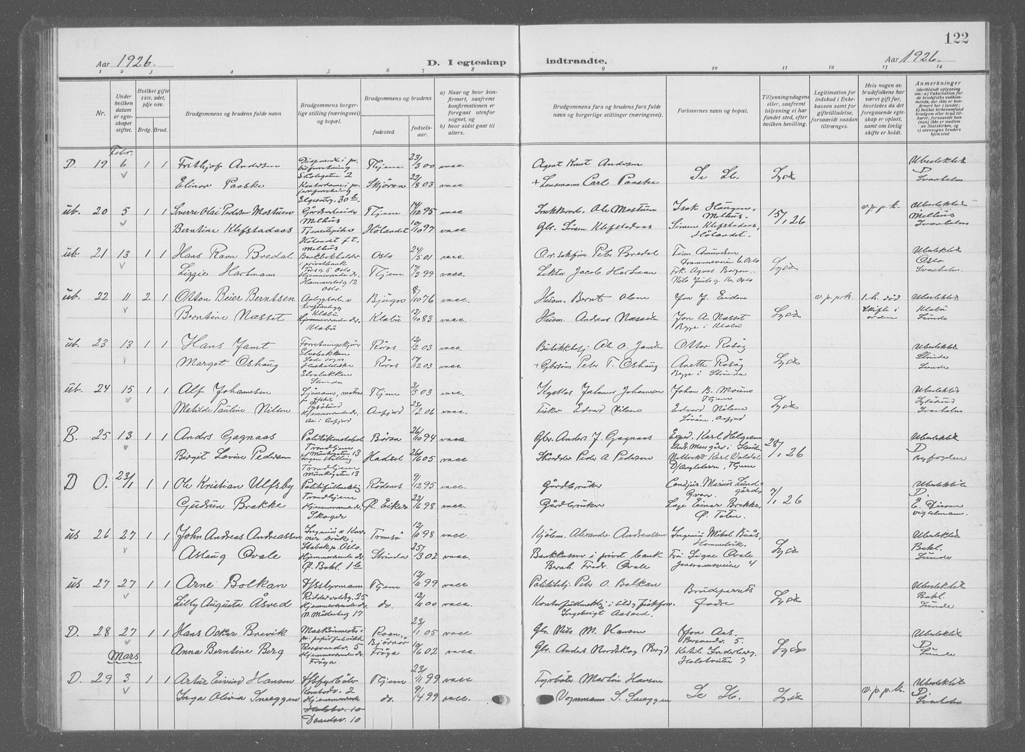 Ministerialprotokoller, klokkerbøker og fødselsregistre - Sør-Trøndelag, AV/SAT-A-1456/601/L0098: Klokkerbok nr. 601C16, 1921-1934, s. 122