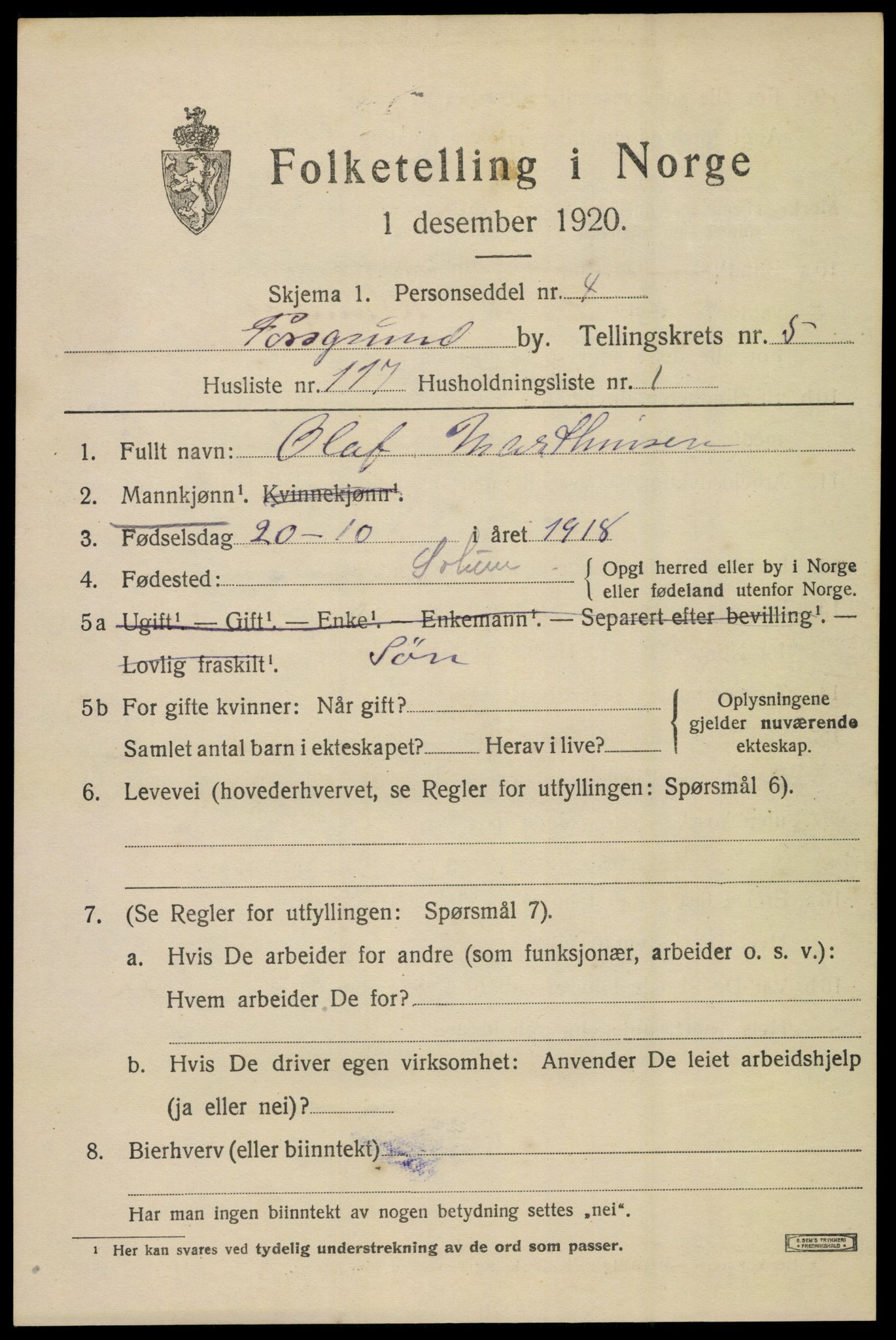 SAKO, Folketelling 1920 for 0805 Porsgrunn kjøpstad, 1920, s. 23739