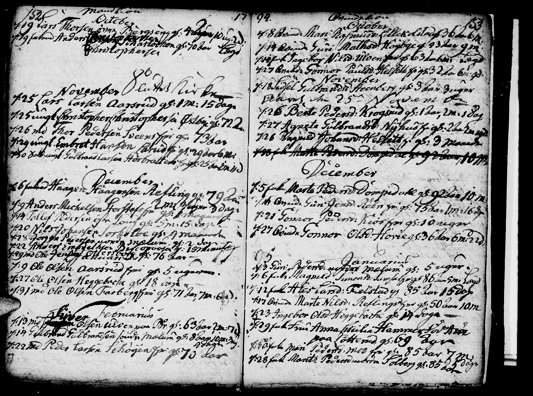 Ringsaker prestekontor, SAH/PREST-014/I/Ia/L0005/0006: Kladd til kirkebok nr. 1F, 1793-1796, s. 152-153