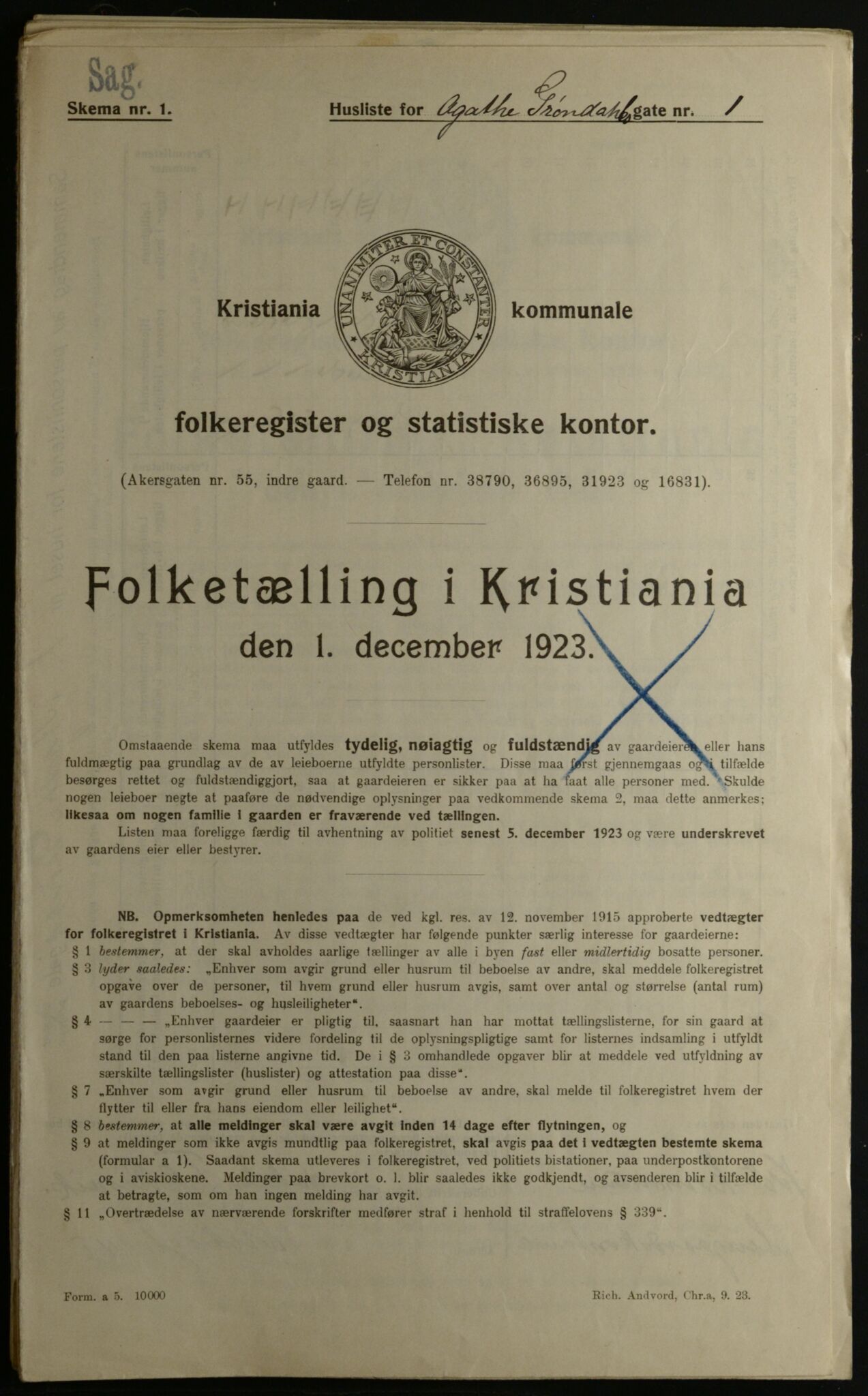 OBA, Kommunal folketelling 1.12.1923 for Kristiania, 1923, s. 23