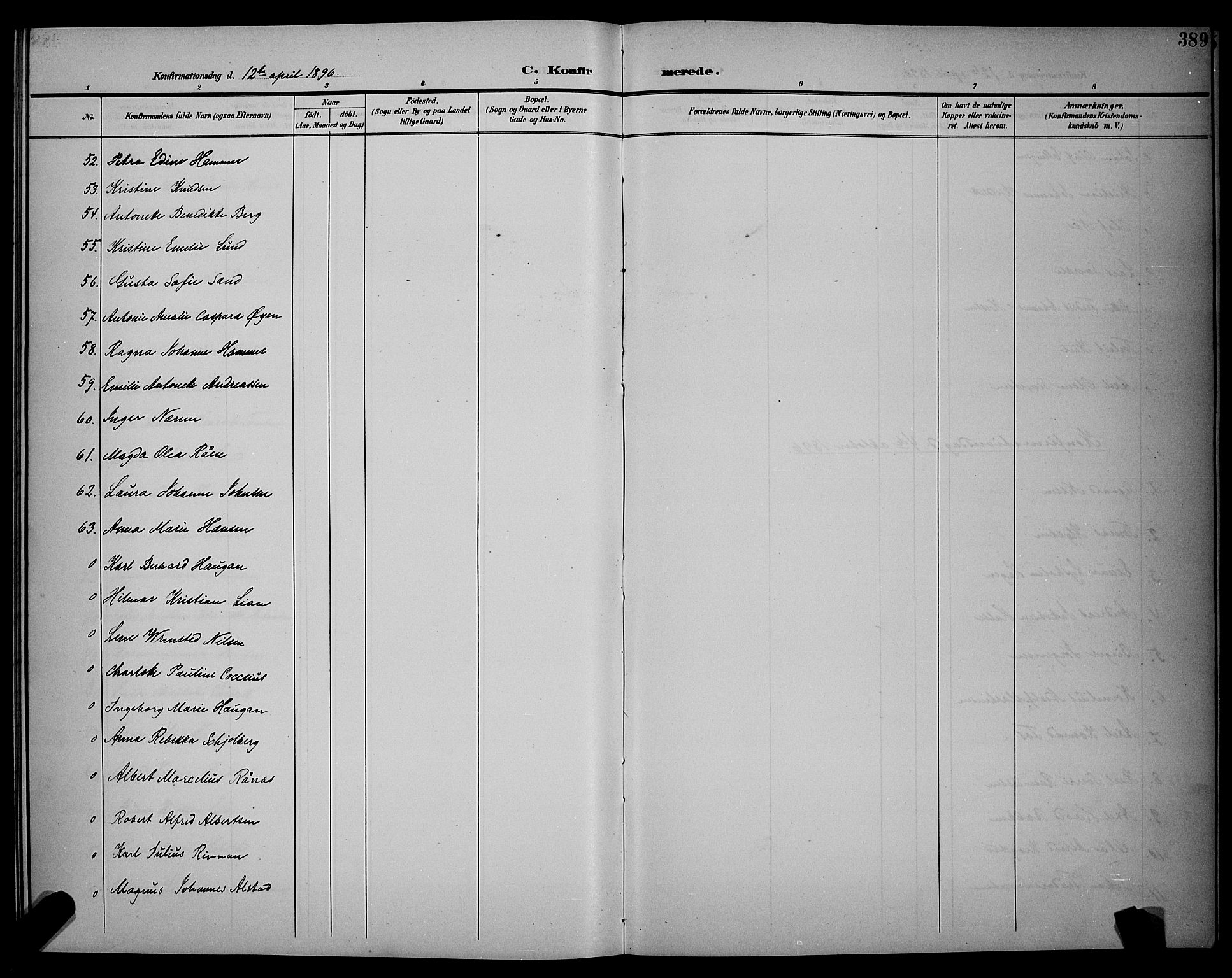 Ministerialprotokoller, klokkerbøker og fødselsregistre - Sør-Trøndelag, AV/SAT-A-1456/604/L0225: Klokkerbok nr. 604C08, 1895-1899, s. 389