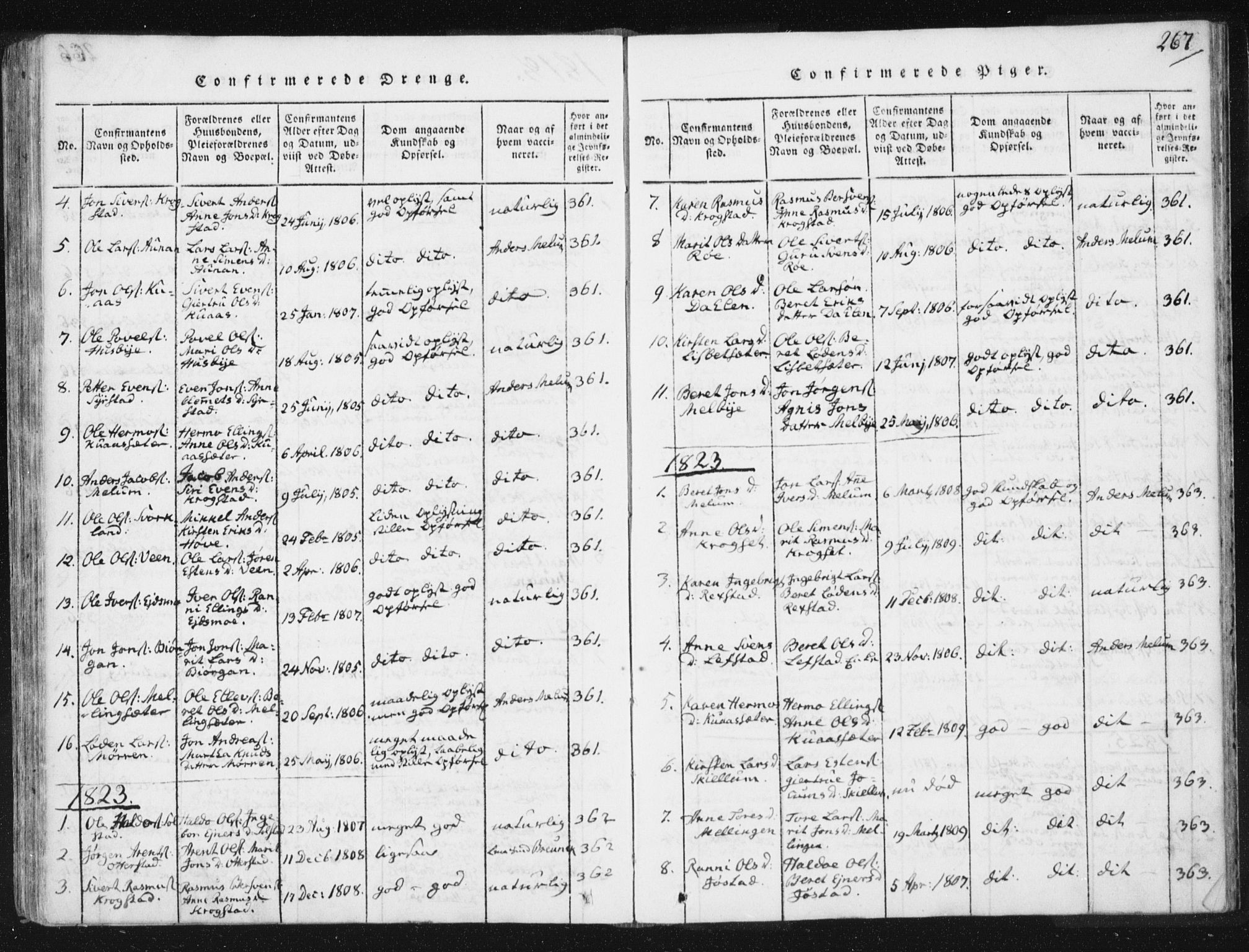Ministerialprotokoller, klokkerbøker og fødselsregistre - Sør-Trøndelag, SAT/A-1456/665/L0770: Ministerialbok nr. 665A05, 1817-1829, s. 267