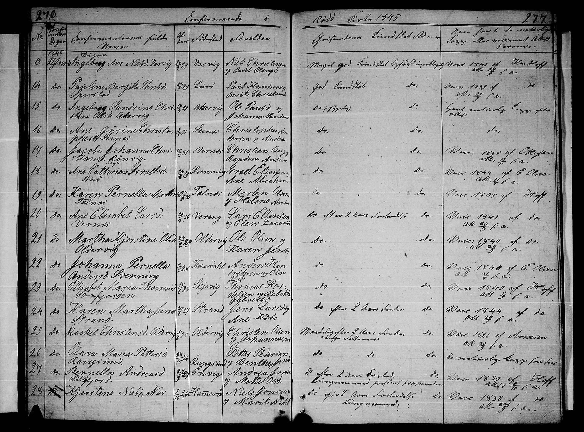 Ministerialprotokoller, klokkerbøker og fødselsregistre - Nordland, AV/SAT-A-1459/841/L0618: Klokkerbok nr. 841C02, 1833-1855, s. 276-277