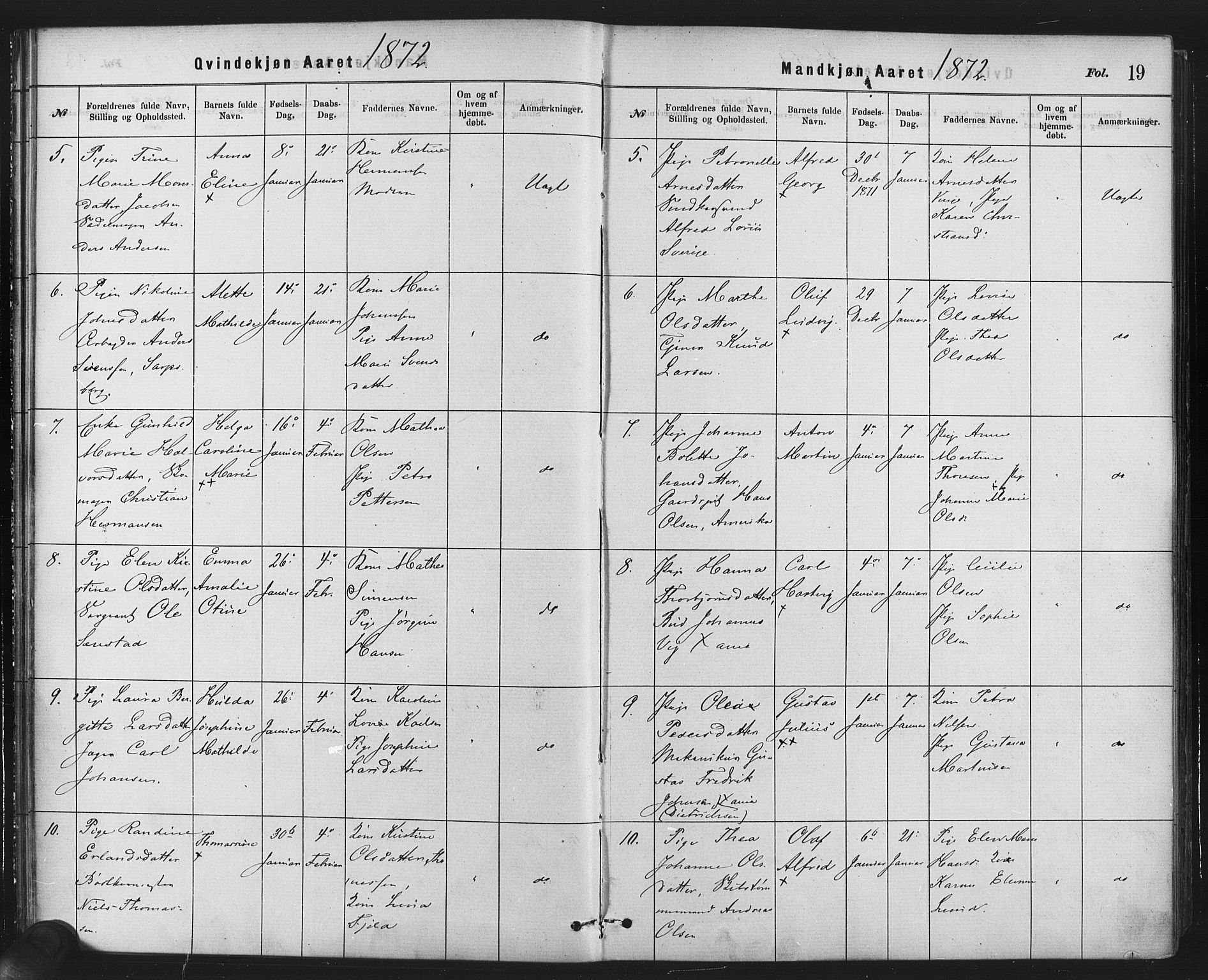Rikshospitalet prestekontor Kirkebøker, AV/SAO-A-10309b/F/L0006: Ministerialbok nr. 6, 1871-1885, s. 19