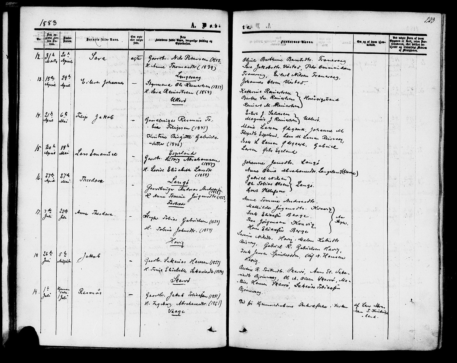 Herad sokneprestkontor, AV/SAK-1111-0018/F/Fa/Fab/L0004: Ministerialbok nr. A 4, 1853-1885, s. 123