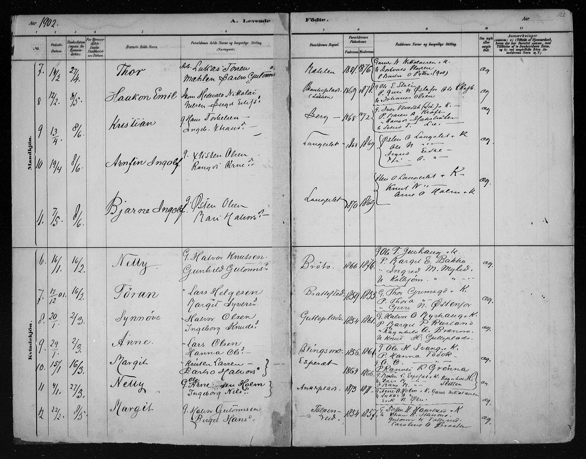 Nes kirkebøker, AV/SAKO-A-236/F/Fa/L0011: Ministerialbok nr. 11, 1881-1912, s. 122
