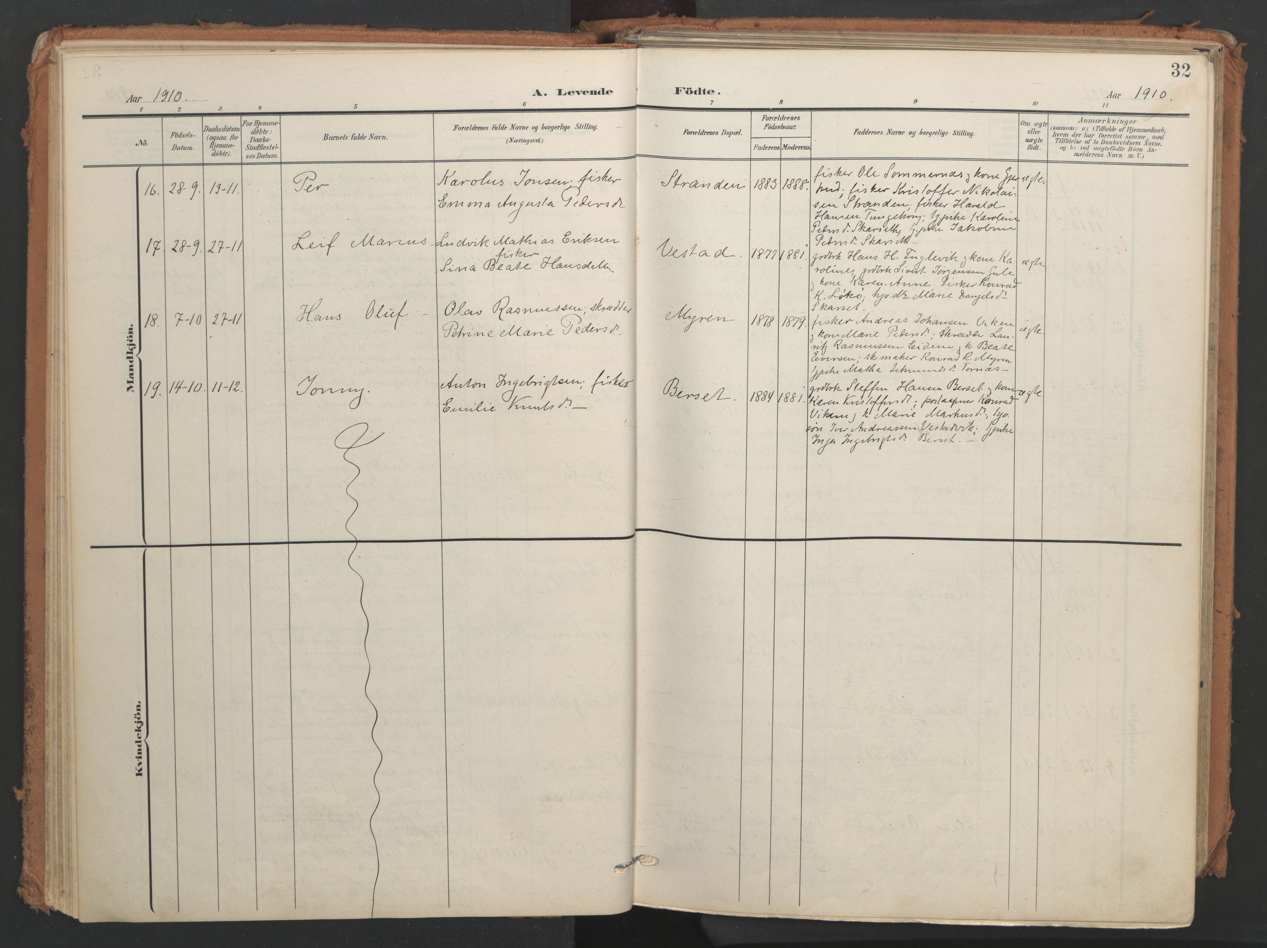 Ministerialprotokoller, klokkerbøker og fødselsregistre - Møre og Romsdal, AV/SAT-A-1454/566/L0771: Ministerialbok nr. 566A10, 1904-1929, s. 32