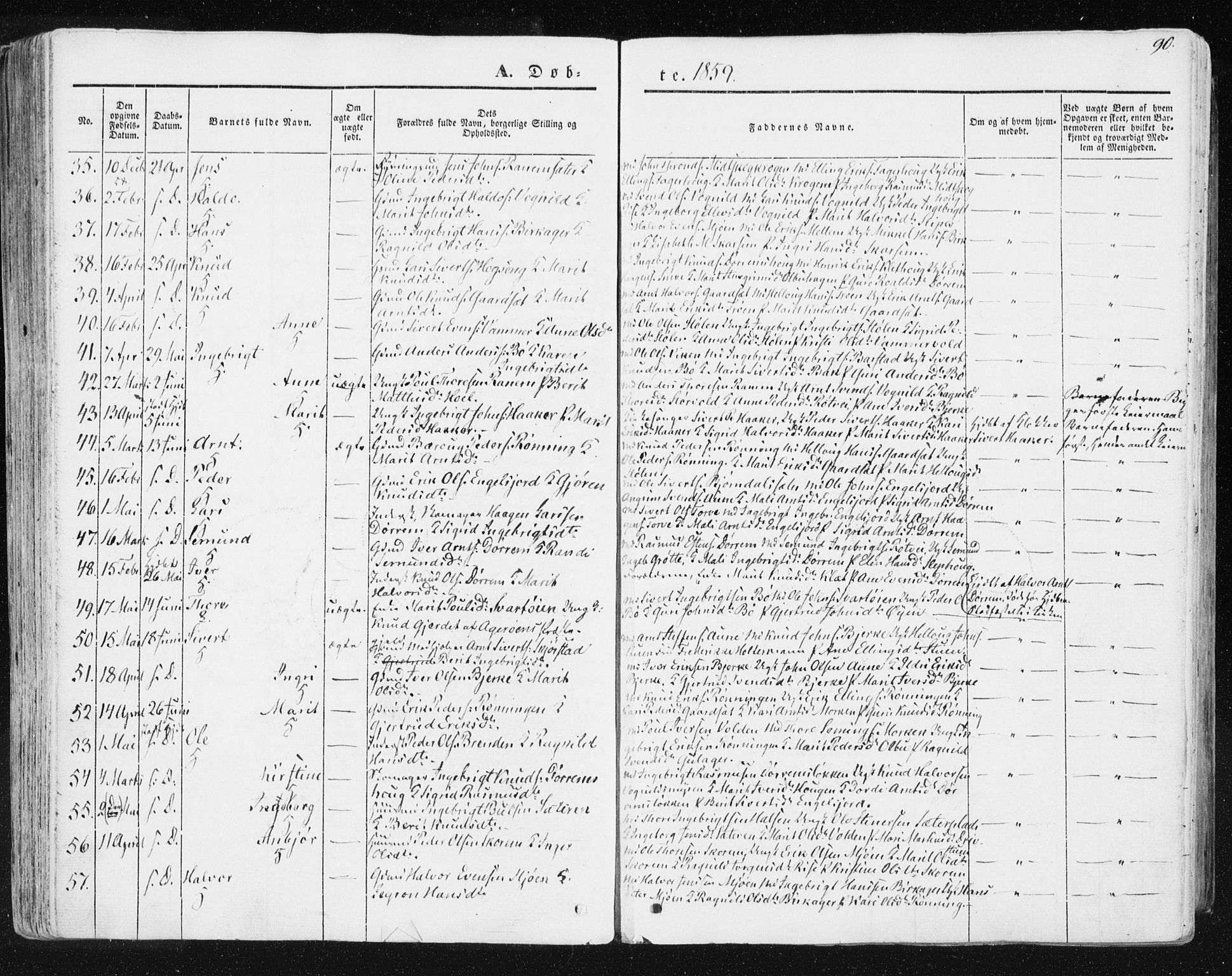 Ministerialprotokoller, klokkerbøker og fødselsregistre - Sør-Trøndelag, SAT/A-1456/678/L0899: Ministerialbok nr. 678A08, 1848-1872, s. 90