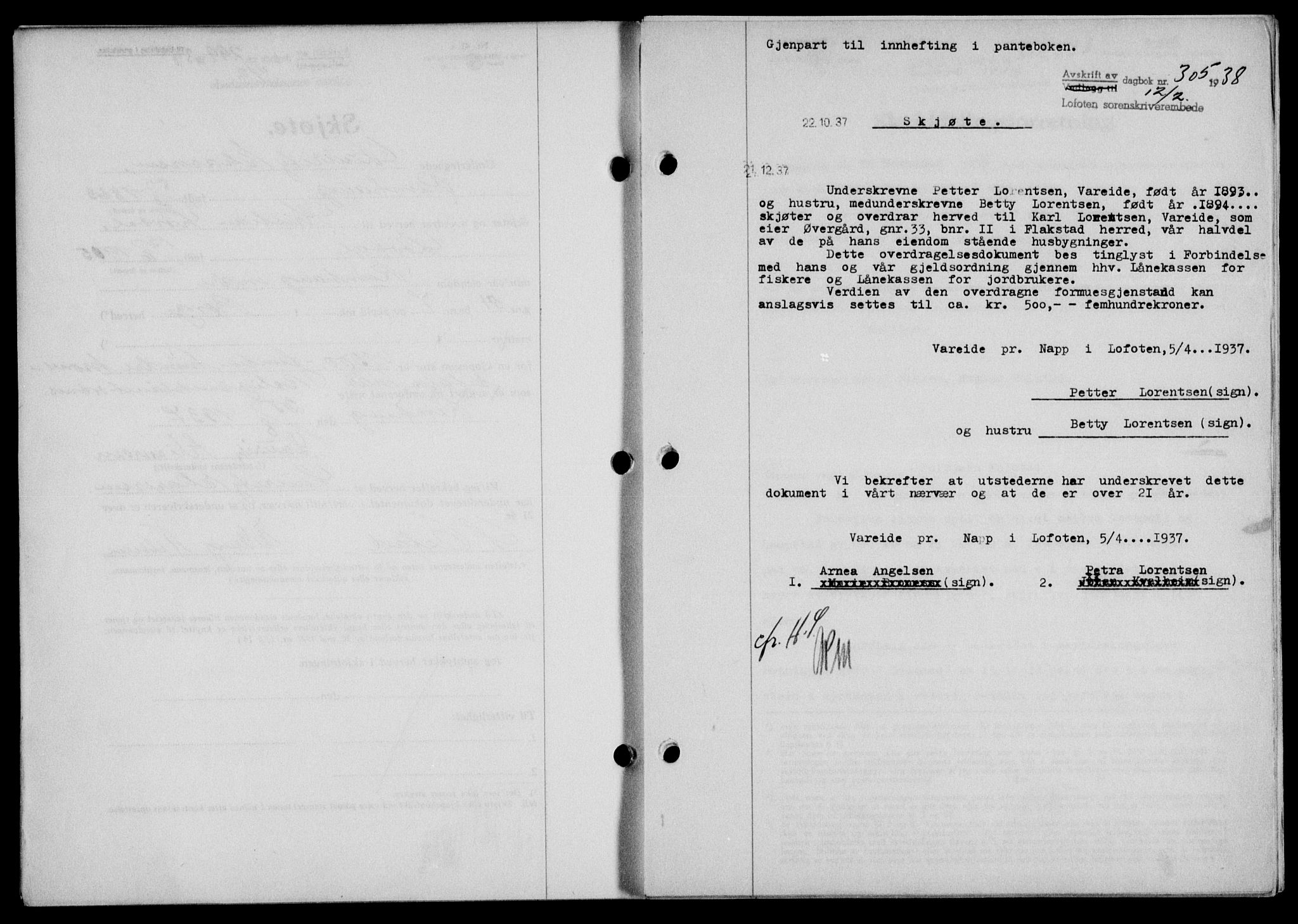 Lofoten sorenskriveri, SAT/A-0017/1/2/2C/L0003a: Pantebok nr. 3a, 1937-1938, Dagboknr: 305/1938