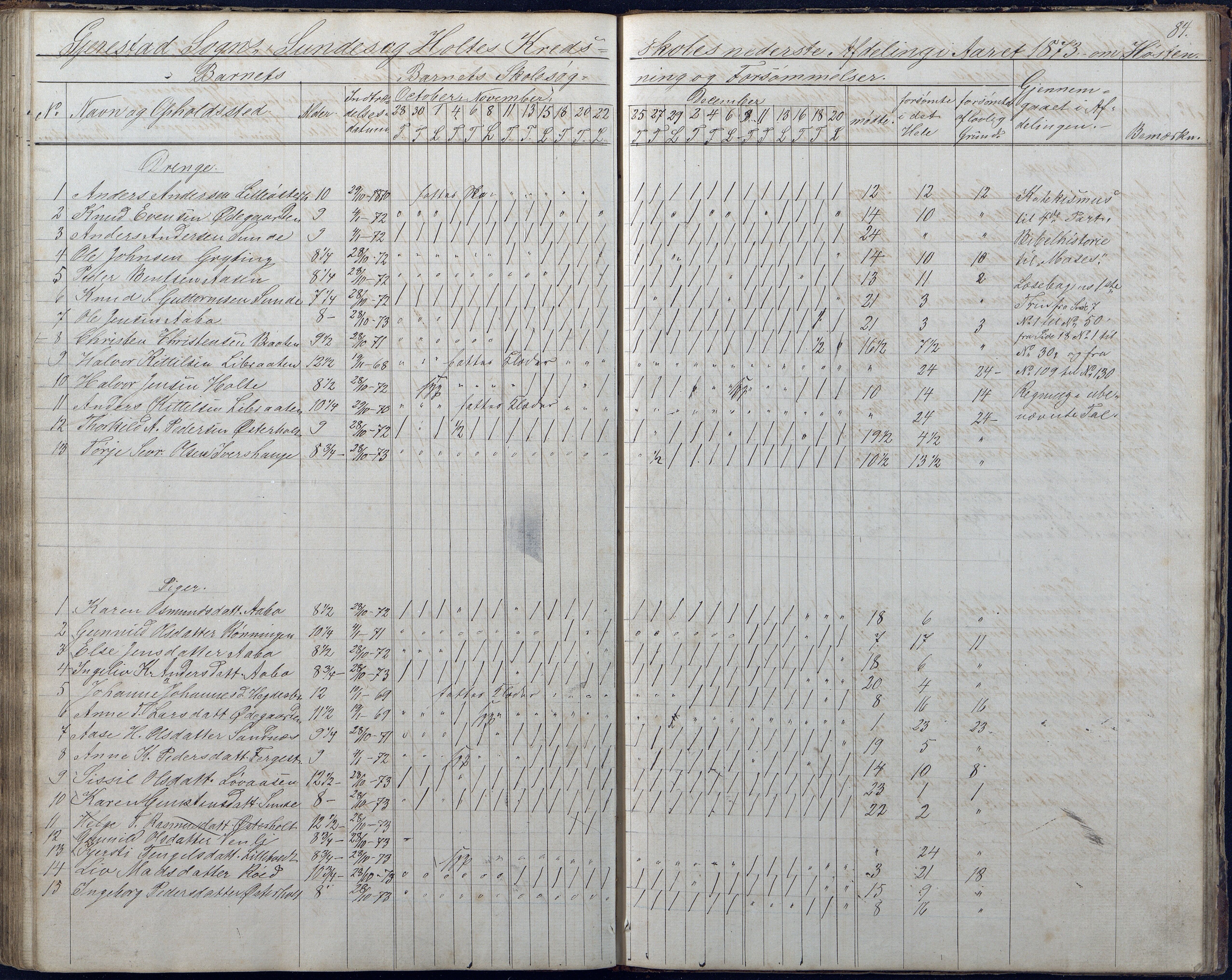 Gjerstad Kommune, Sunde Skole, AAKS/KA0911-550g/F01/L0001: Dagbok Sunde og Holt skole, 1863-1877, s. 84