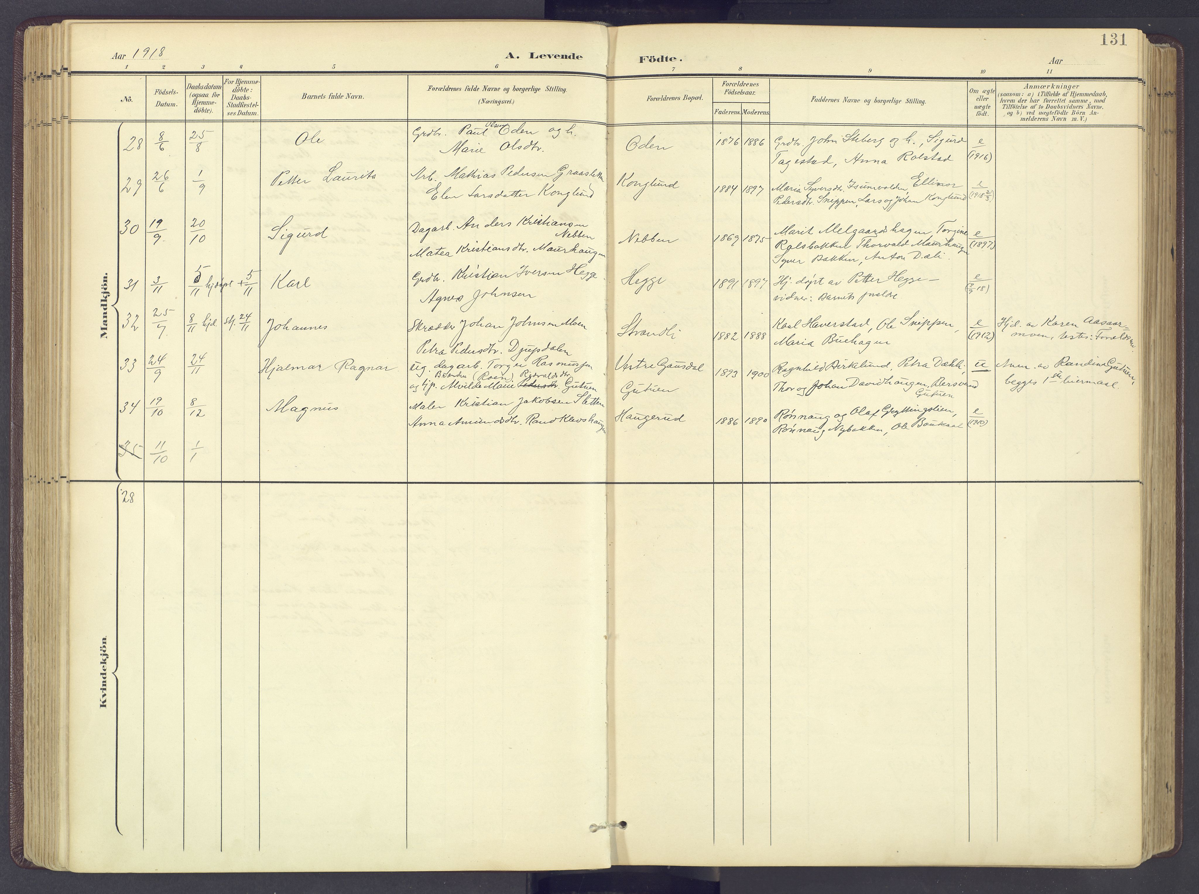 Sør-Fron prestekontor, SAH/PREST-010/H/Ha/Haa/L0004: Ministerialbok nr. 4, 1898-1919, s. 131