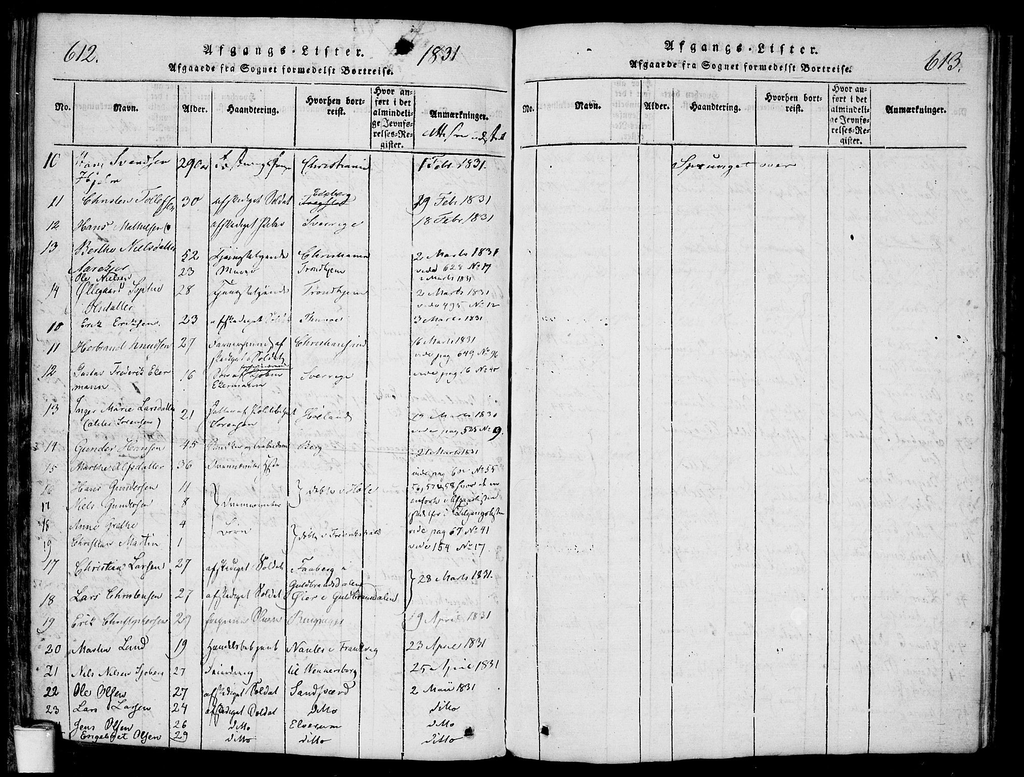 Halden prestekontor Kirkebøker, AV/SAO-A-10909/F/Fa/L0003: Ministerialbok nr. I 3, 1815-1834, s. 612-613