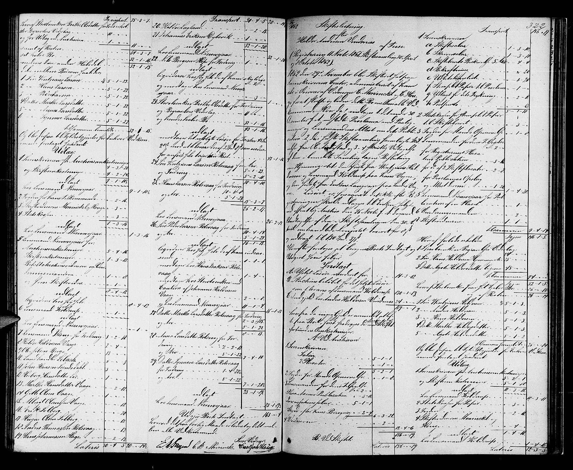 Midhordland sorenskriveri, AV/SAB-A-3001/1/H/Hd/L0003: Skifteutlodningsprotokoll, 1857-1863, s. 321b-322a