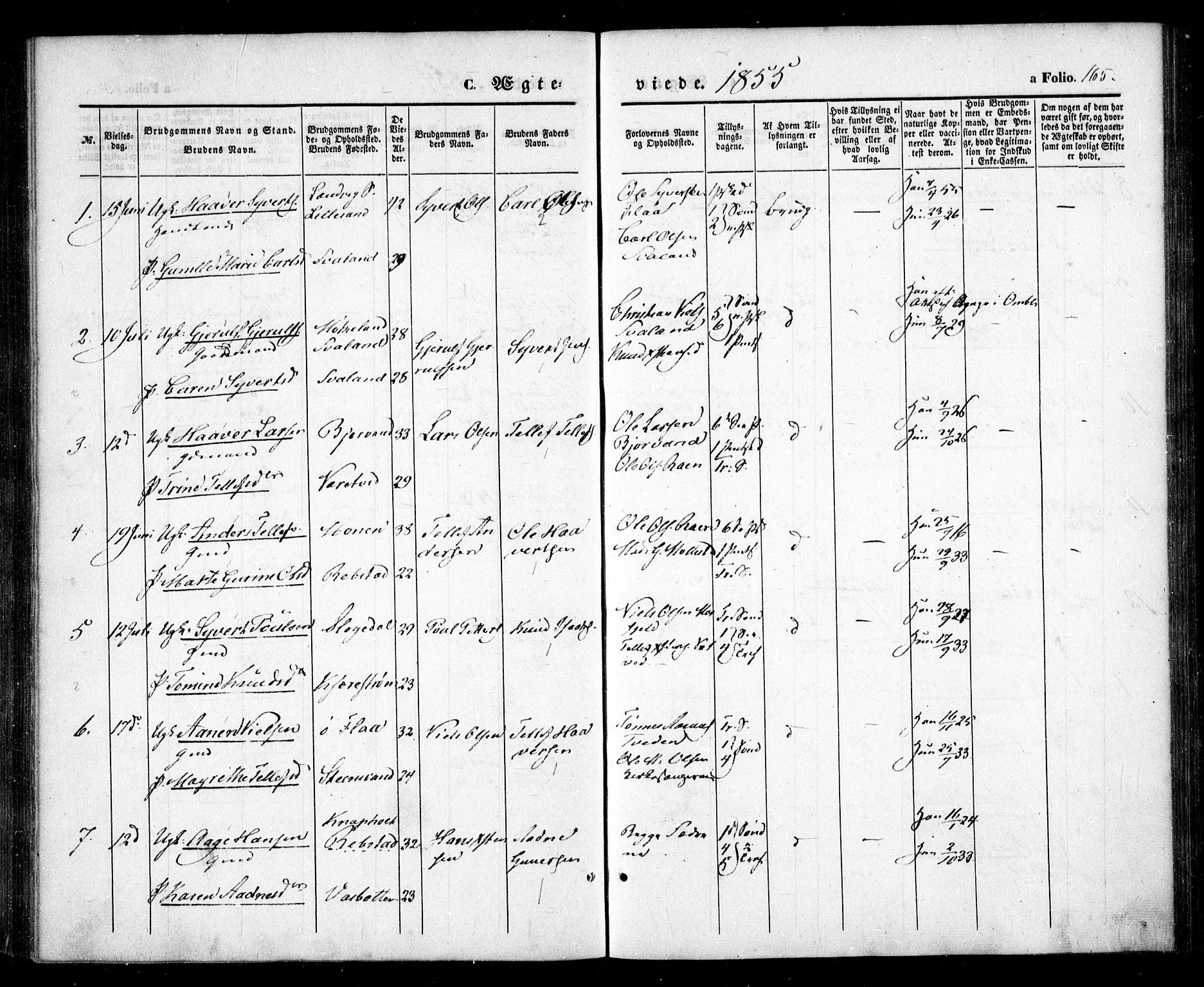 Birkenes sokneprestkontor, SAK/1111-0004/F/Fa/L0003: Ministerialbok nr. A 3, 1850-1866, s. 165