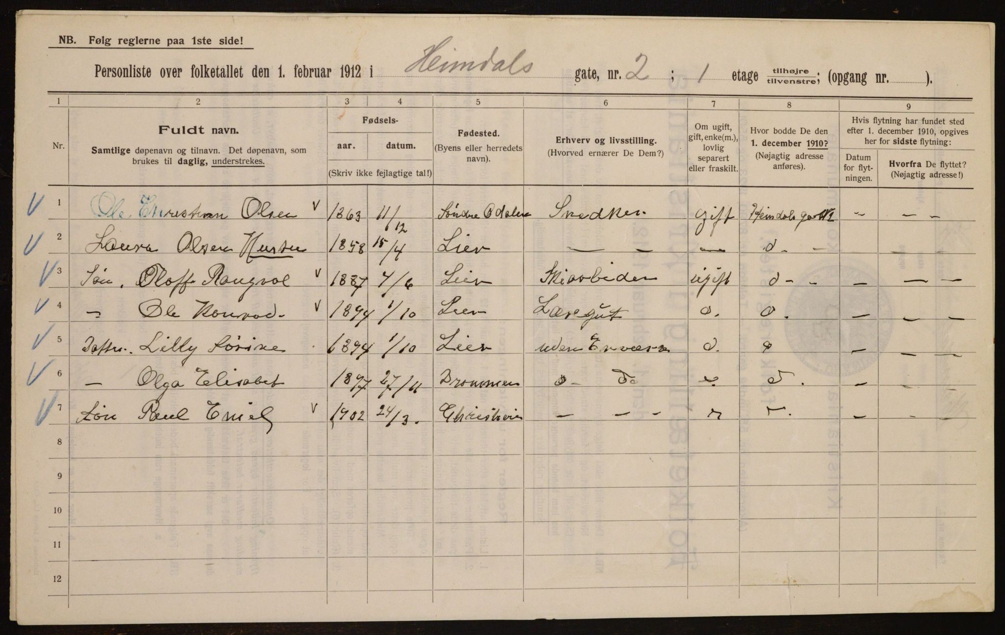 OBA, Kommunal folketelling 1.2.1912 for Kristiania, 1912, s. 36954