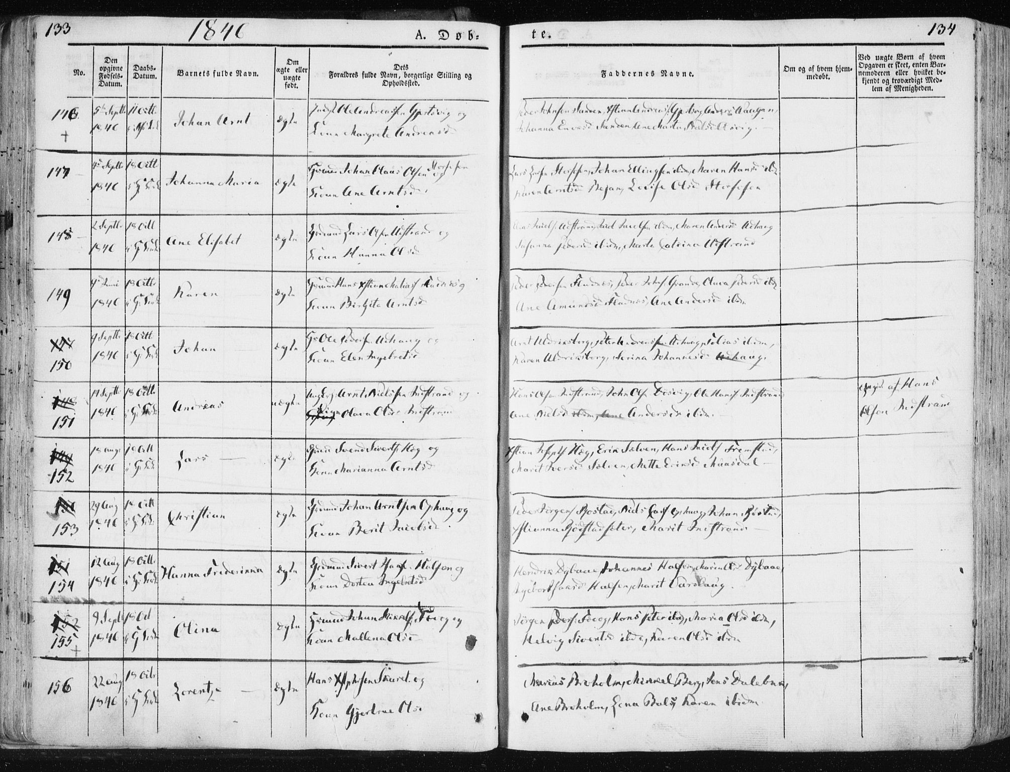 Ministerialprotokoller, klokkerbøker og fødselsregistre - Sør-Trøndelag, AV/SAT-A-1456/659/L0736: Ministerialbok nr. 659A06, 1842-1856, s. 133-134
