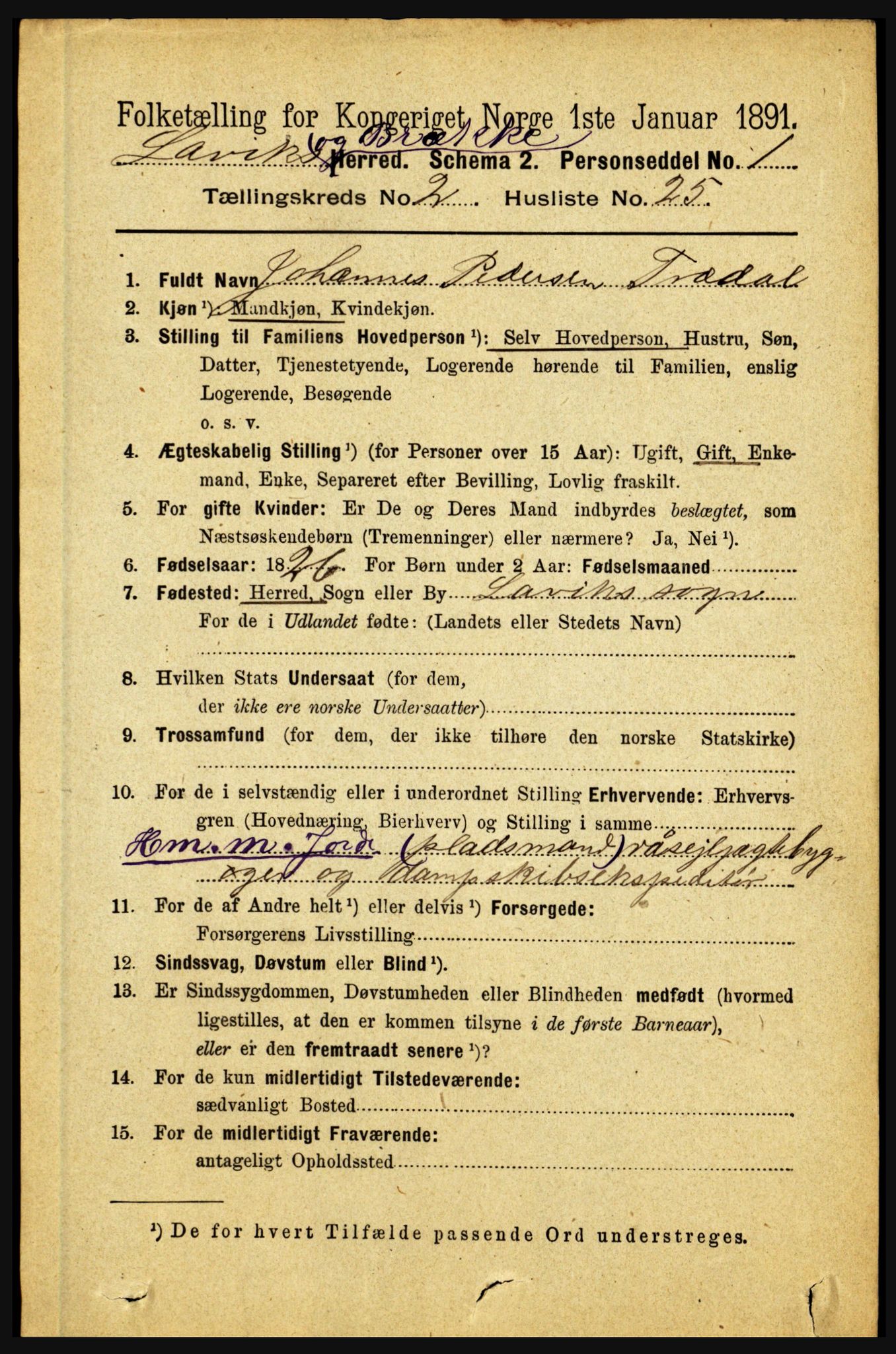 RA, Folketelling 1891 for 1415 Lavik og Brekke herred, 1891, s. 446