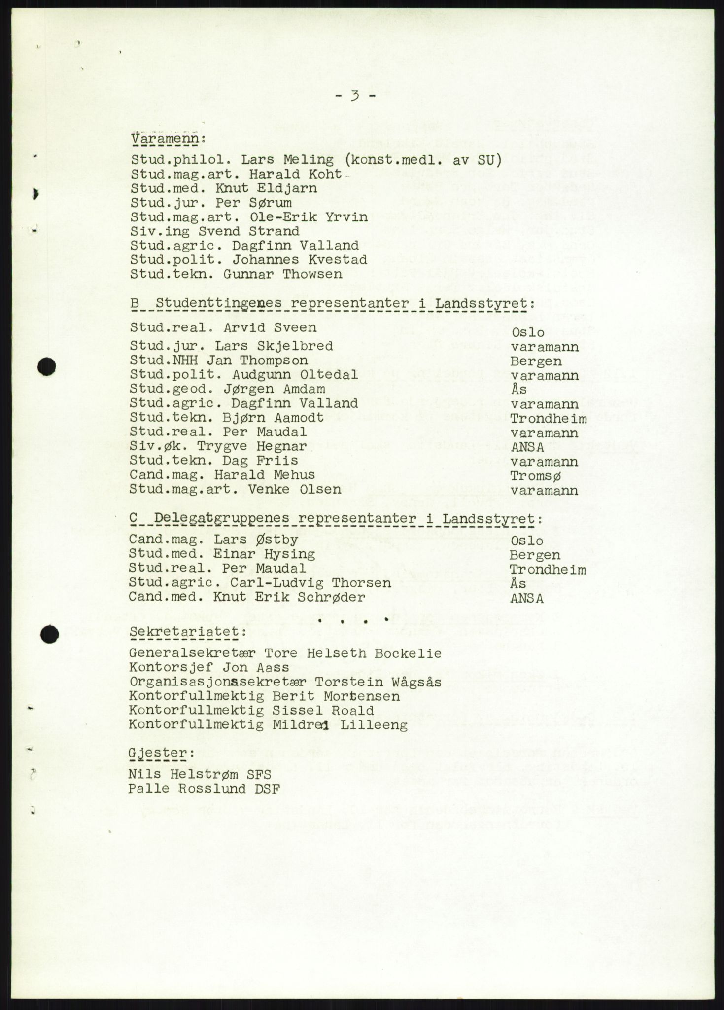 Norsk Studentunion, AV/RA-PA-0794/Fg/L0067: Landstinget, 1968-1979