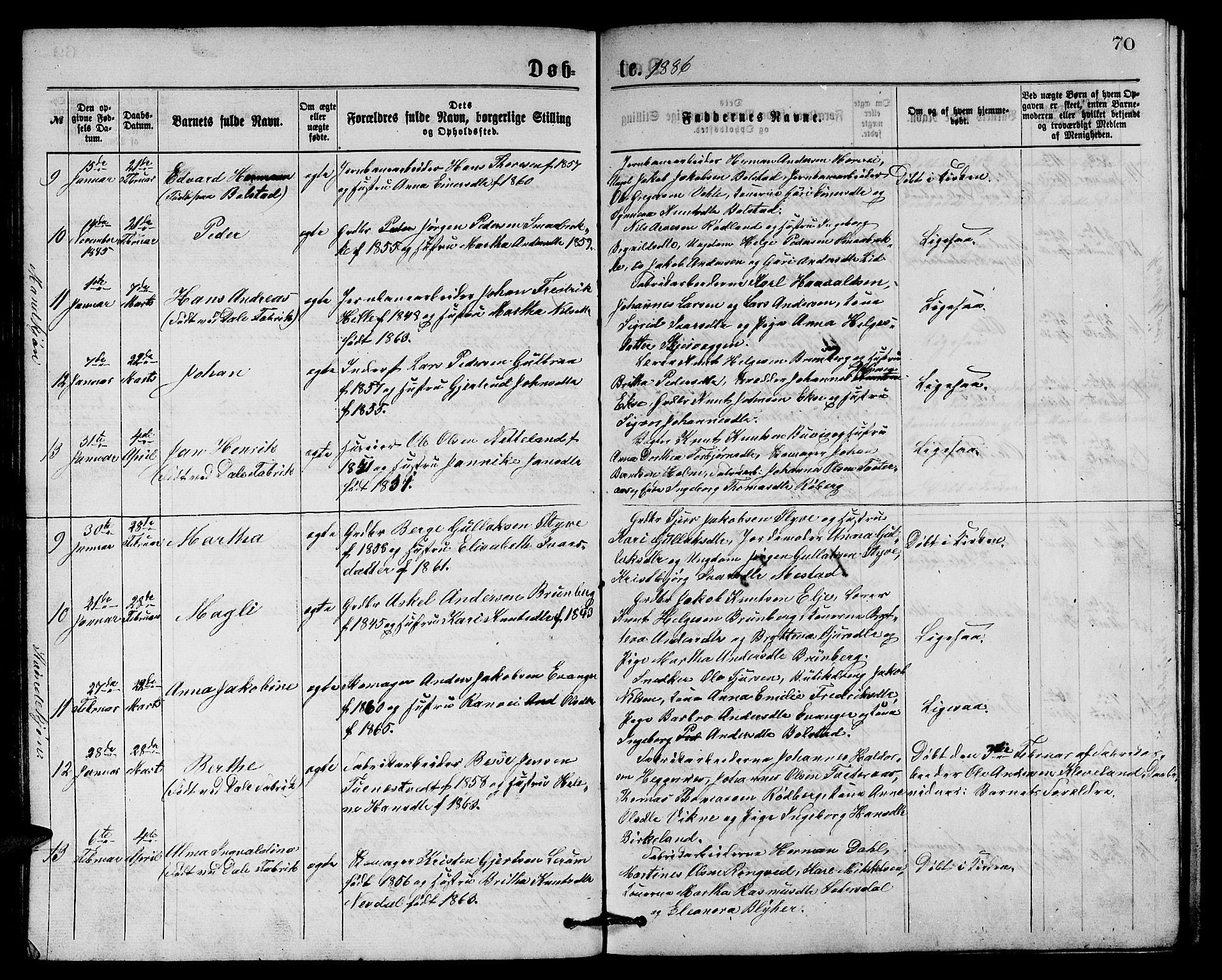 Evanger sokneprestembete, AV/SAB-A-99924: Klokkerbok nr. A 3, 1875-1887, s. 70